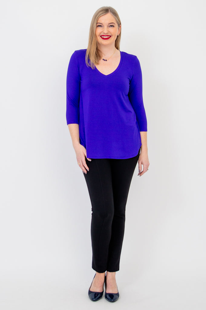 Jackie 3/4 Sleeve Bamboo V-Neck Blouse - Soft Violet Womens Top for Work & Casual Wear | Breathable Bamboo Fabric for Office & Everyday Outfits