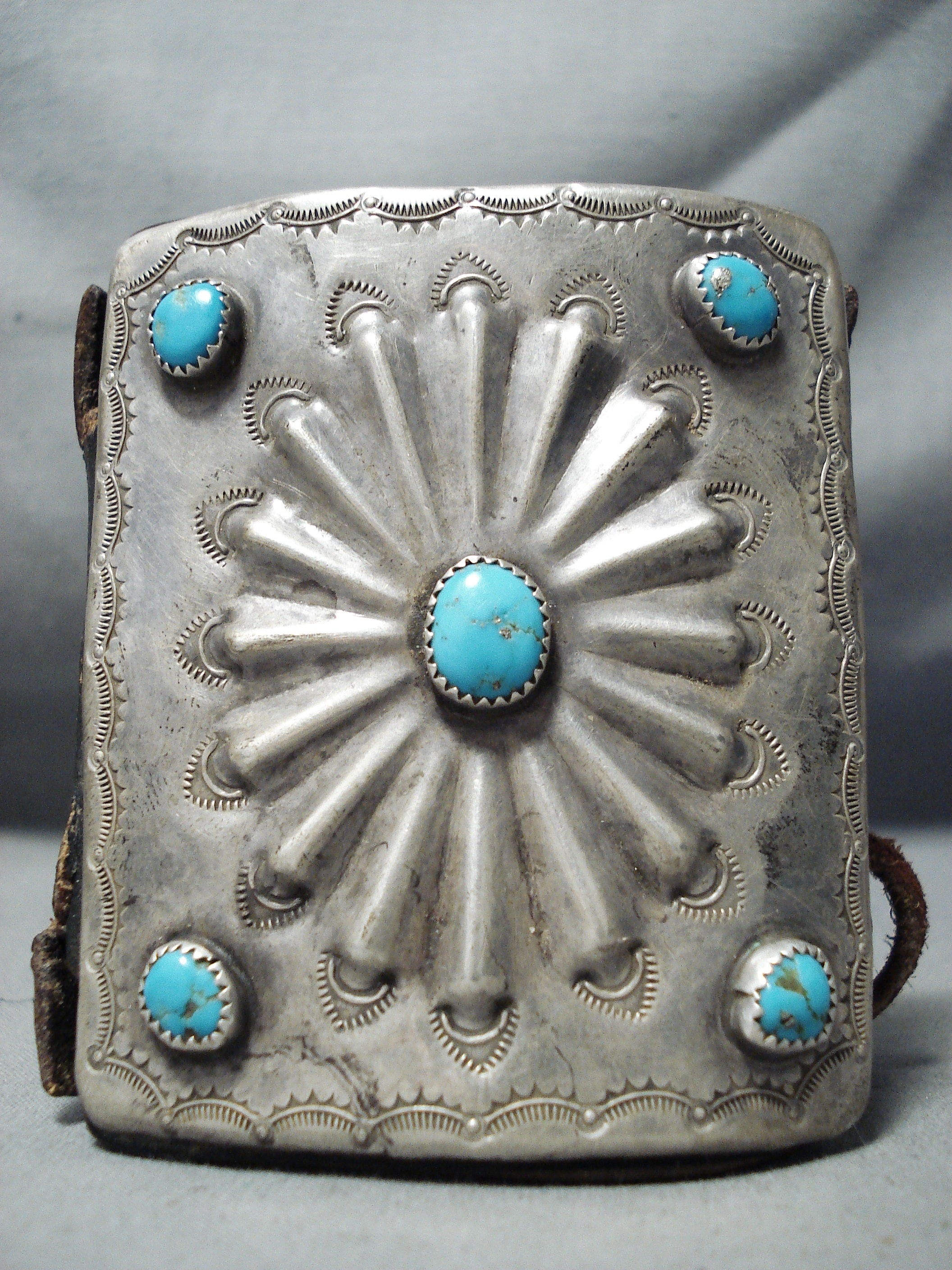 Vintage Navajo Sterling Silver Turquoise Bowguard - Authentic Native American Jewelry for Western Fashion & Boho Style Accessories