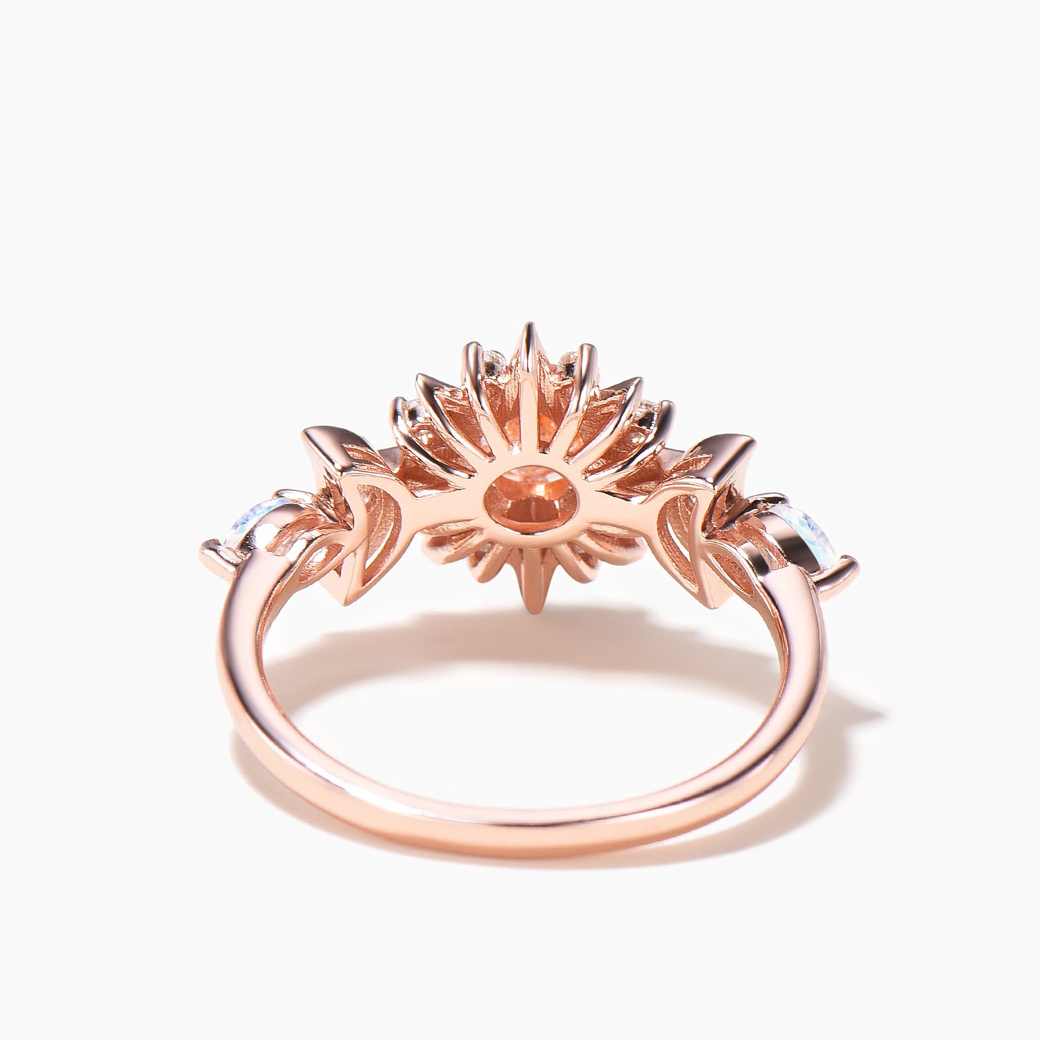 Round Cut Sunstone Moon Ring – Moonstone & Diamond Engagement Ring for Women – Perfect for Weddings, Proposals & Special Occasions