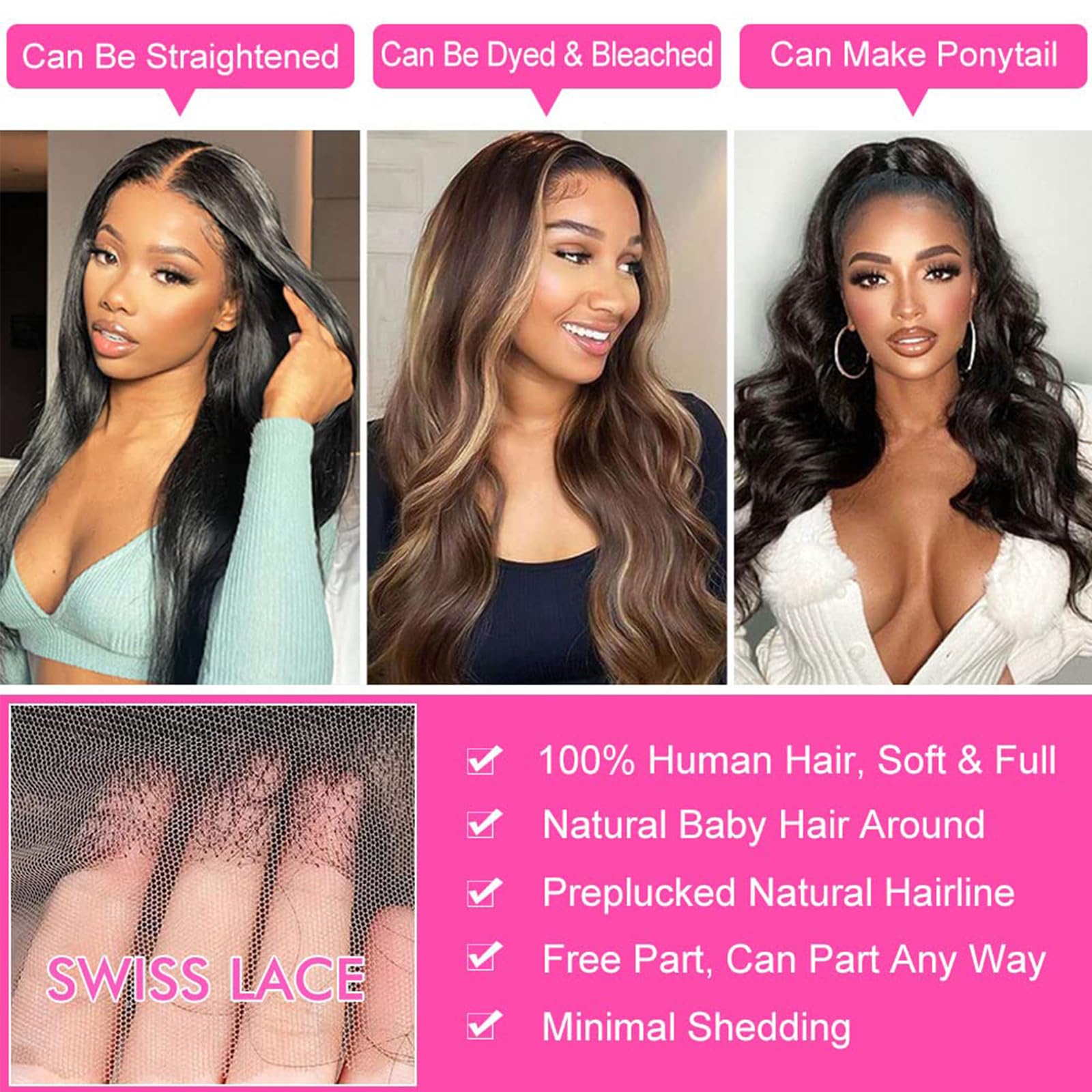 Brazilian Virgin Human Hair Lace Front Wigs 4x4 Body Wave 180% Density with Pre-Plucked Hairline & Baby Hair - Natural Black 30 Inch for Black Women | Perfect for Daily Wear, Parties, Weddings & Special Occasions