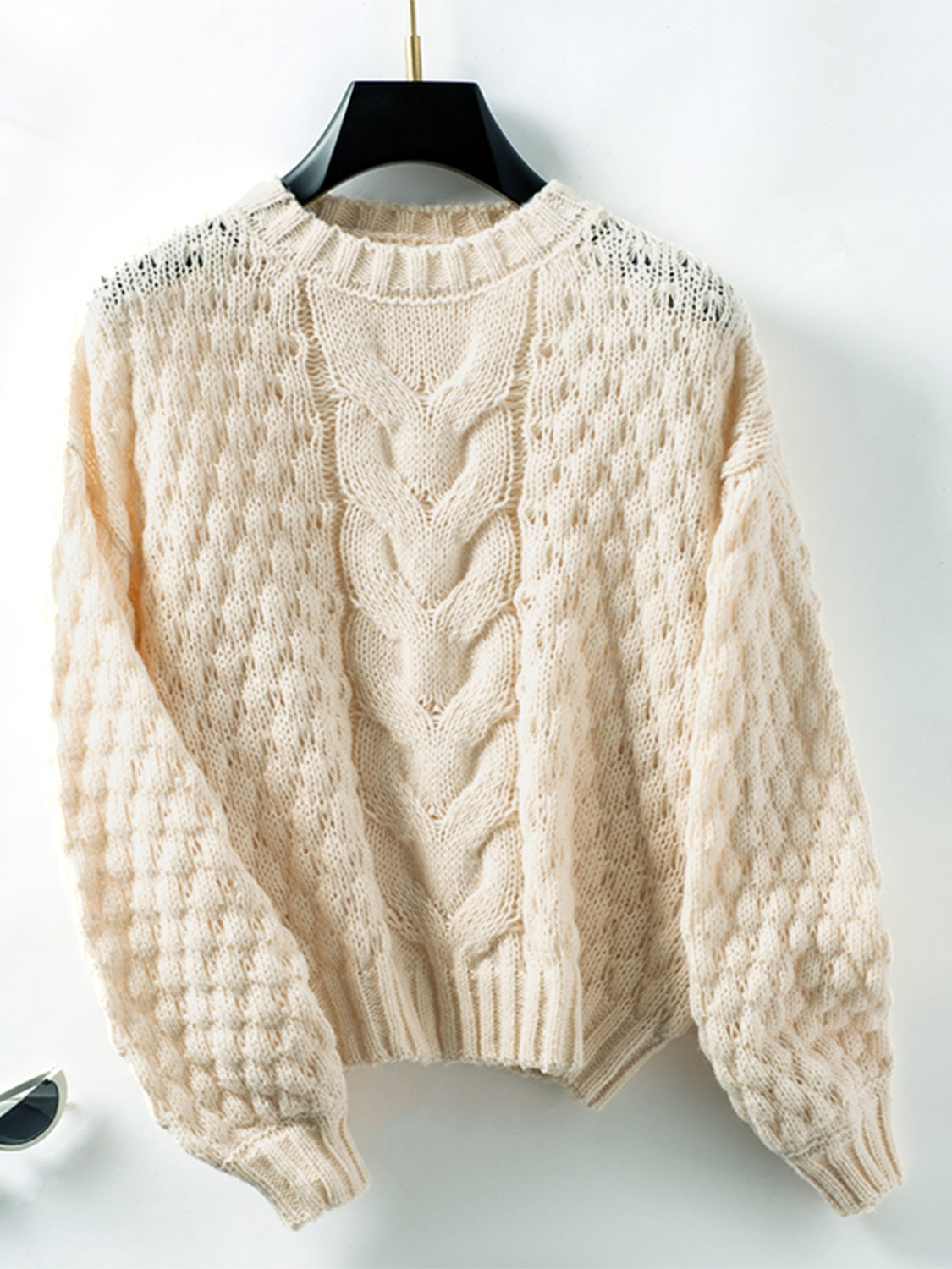 Cozy Cable Knit Round Neck Long Sleeve Sweater for Women - Winter Warm Pullover Casual Tops | Perfect for Office, Date Night & Holiday Outfits
