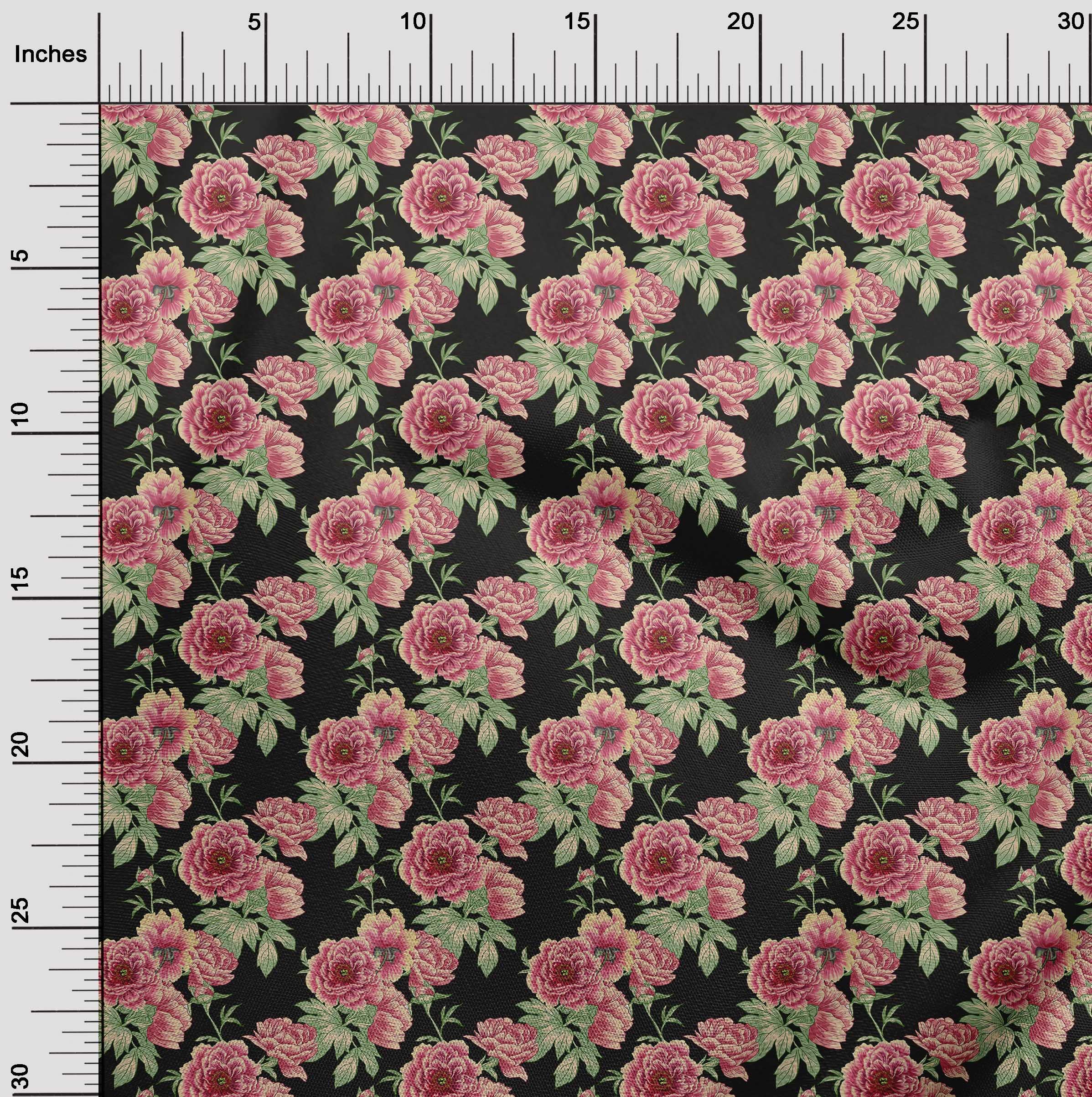 Premium 100% Cotton Cambric Black Floral Print Fabric by The Yard - 42 Inch Wide Dress Material for DIY Fashion, Home Decor & Quilting
