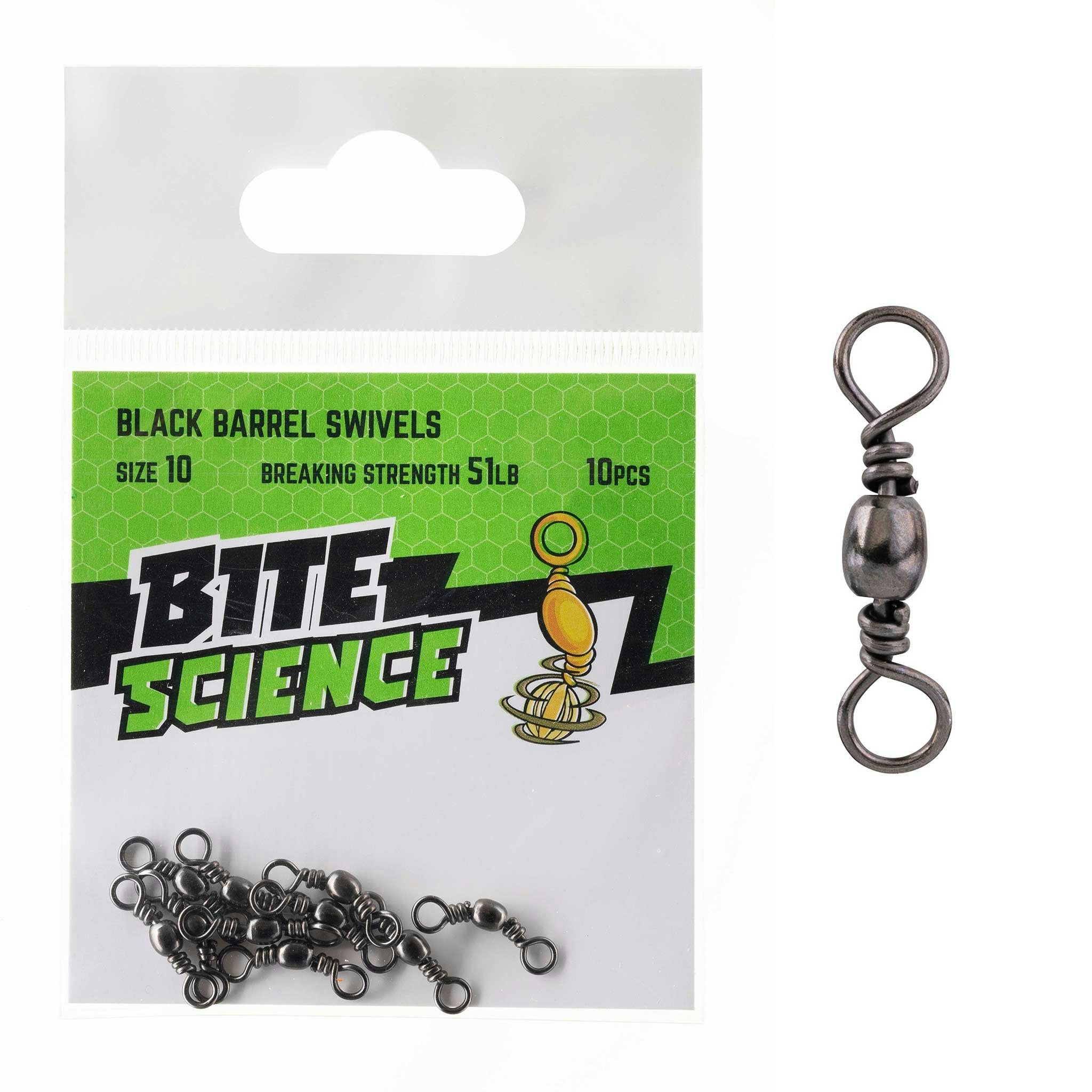 Bite Science Swivels Black Barrel - High-Quality Fishing Swivel for Saltwater & Freshwater - Perfect for Lure Fishing, Trolling & Offshore Angling