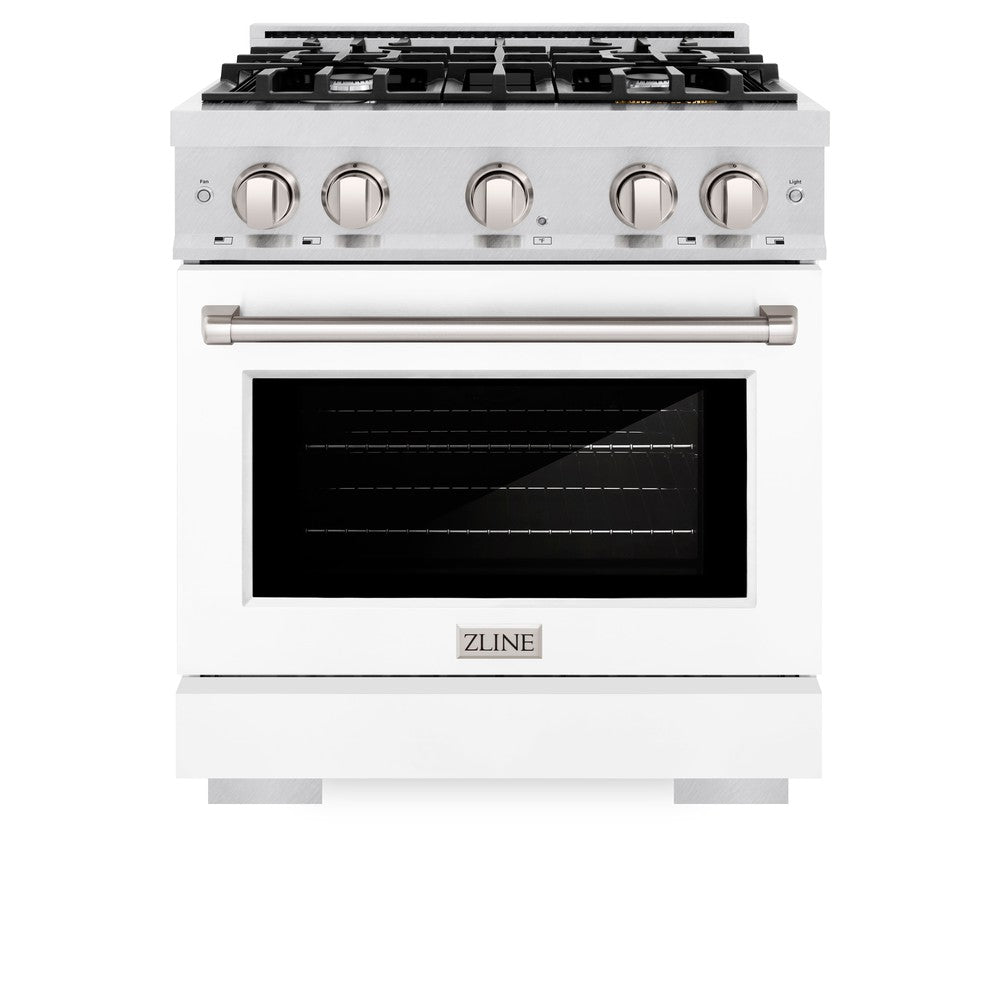 ZLINE 30 Inch 4.2 Cu. Ft. Gas Range with 4 Burner Cooktop & Convection Oven - Satin Stainless Steel with White Matte Door (HGRS WM 30) | Perfect for Modern Kitchens, Home Cooking & Entertaining