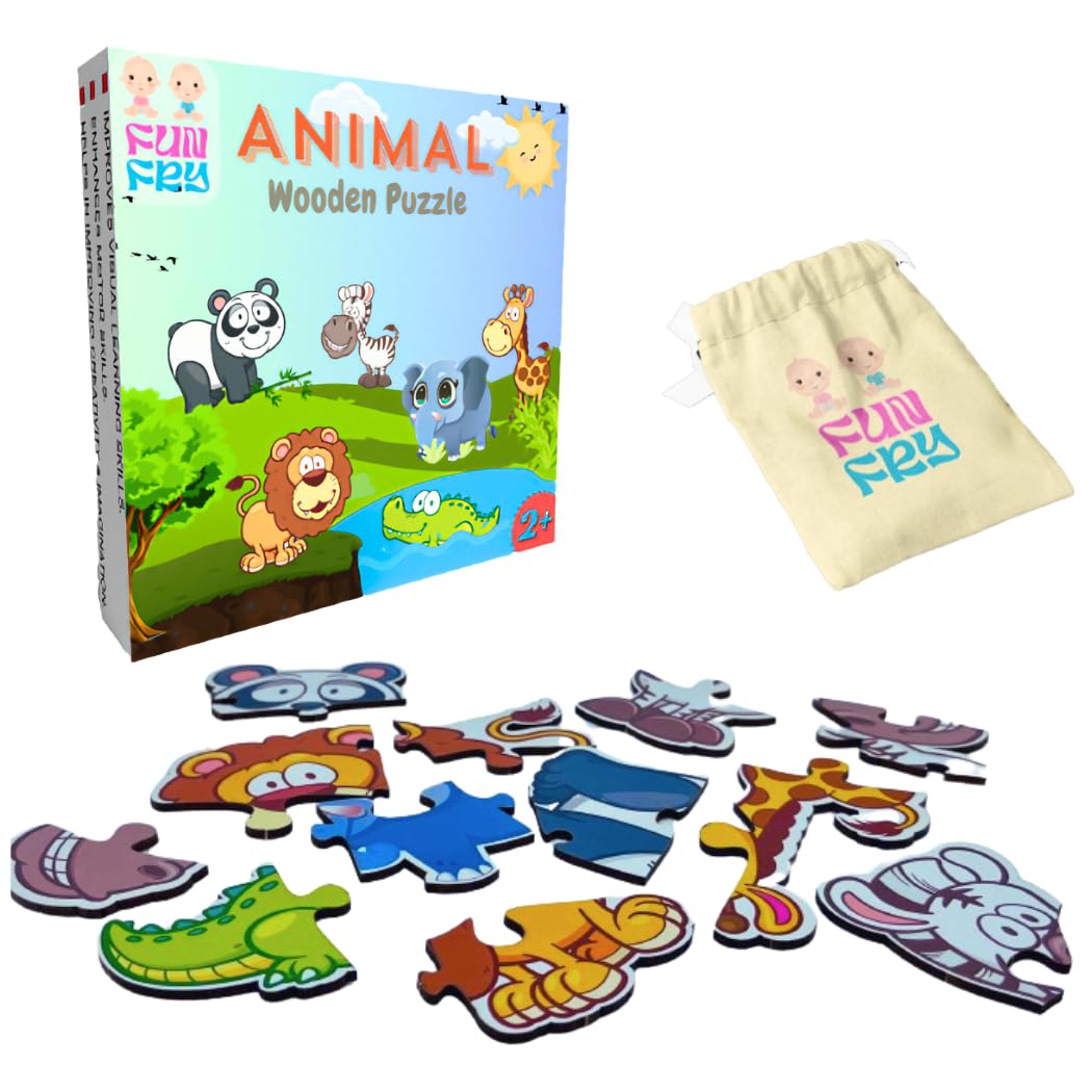 Montessori Wooden Jigsaw Puzzles for Kids Ages 2-5 - Fun Fry Wild Animal Toddler Learning Toys - Educational Puzzle Gift for Boys & Girls Birthday - Perfect for Preschool Classroom & Home Playtime Activities