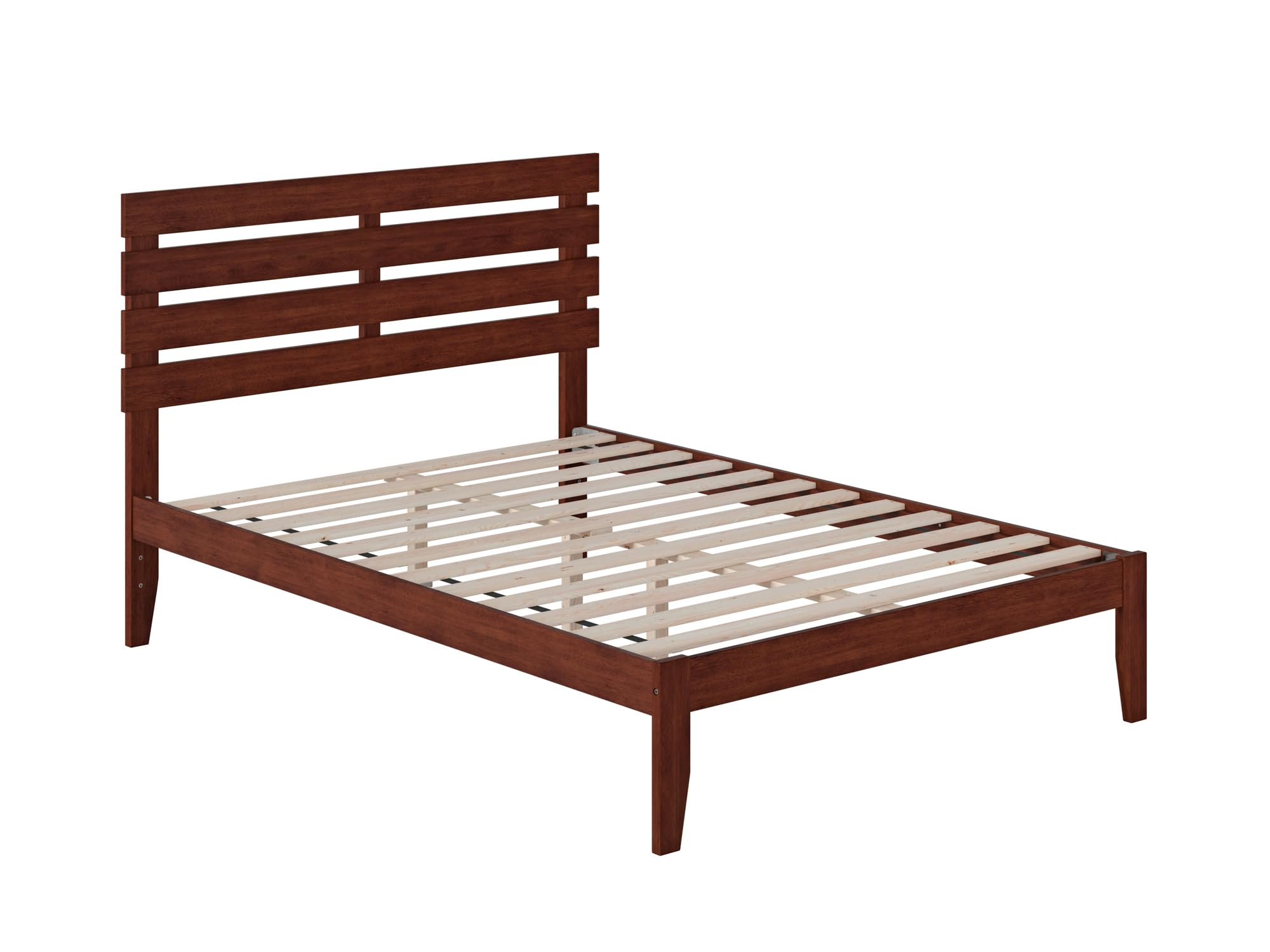 AFI Oxford Full Size Platform Bed with USB Charging Station - Solid Walnut Wood Frame - Modern Bedroom Furniture for Small Spaces & Apartments