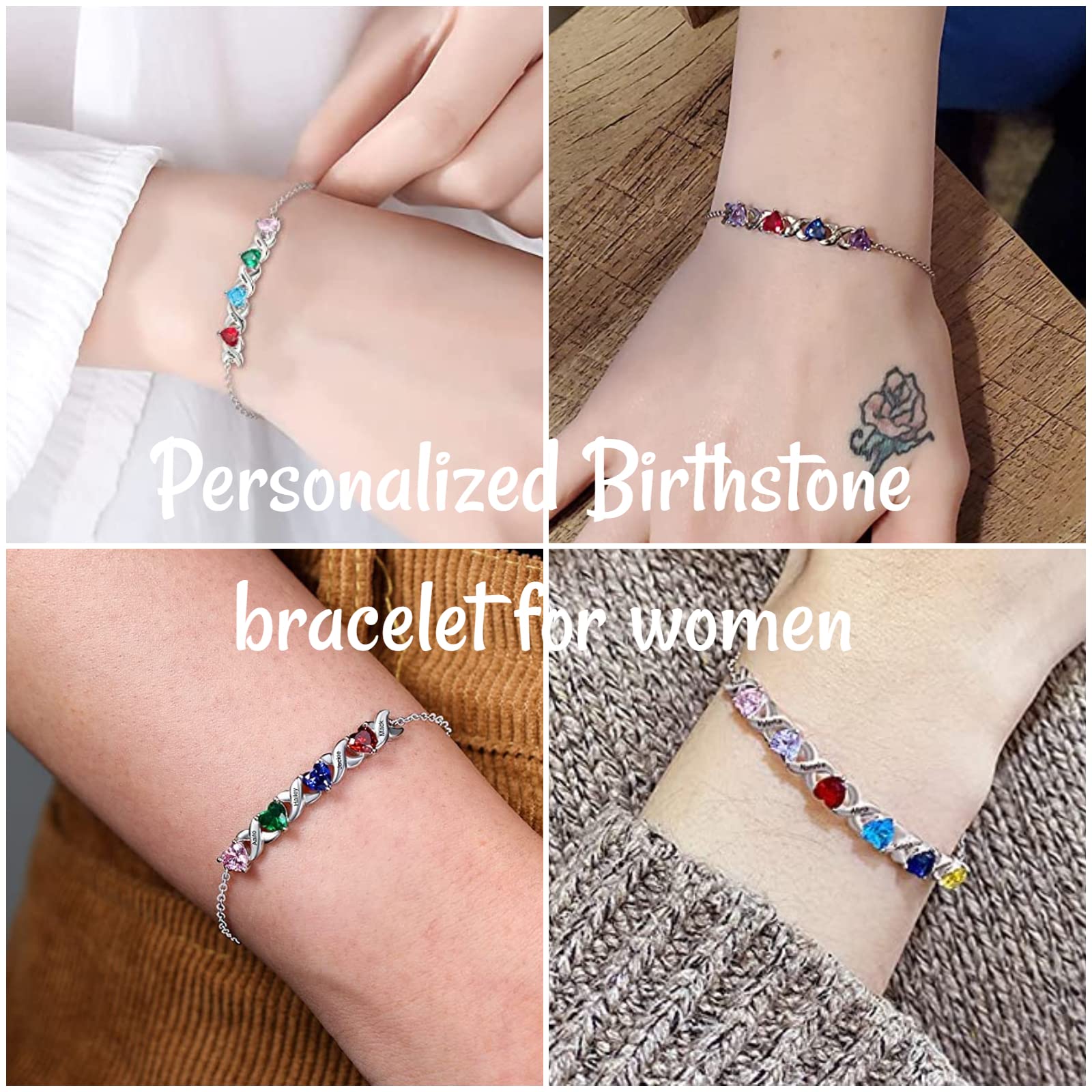 Lagofit Personalized 2-7 Names Mother's Infinity Birthstone Bracelet for Women - Custom Engraved Jewelry Gift for Mom, Wife, Daughter - Perfect for Mother's Day, Birthday, Anniversary & Special Occasions