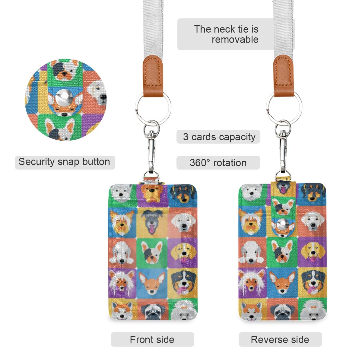 VIKKO PU Leather ID Badge Holder with Lanyard & Key Ring for Work & Events