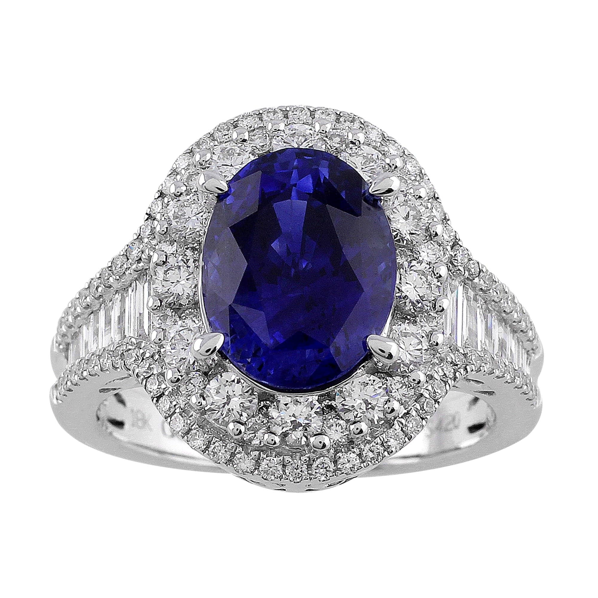 18K White Gold 4.20ct Sapphire and Diamond Engagement Ring for Women - Perfect for Weddings, Anniversaries & Special Occasions