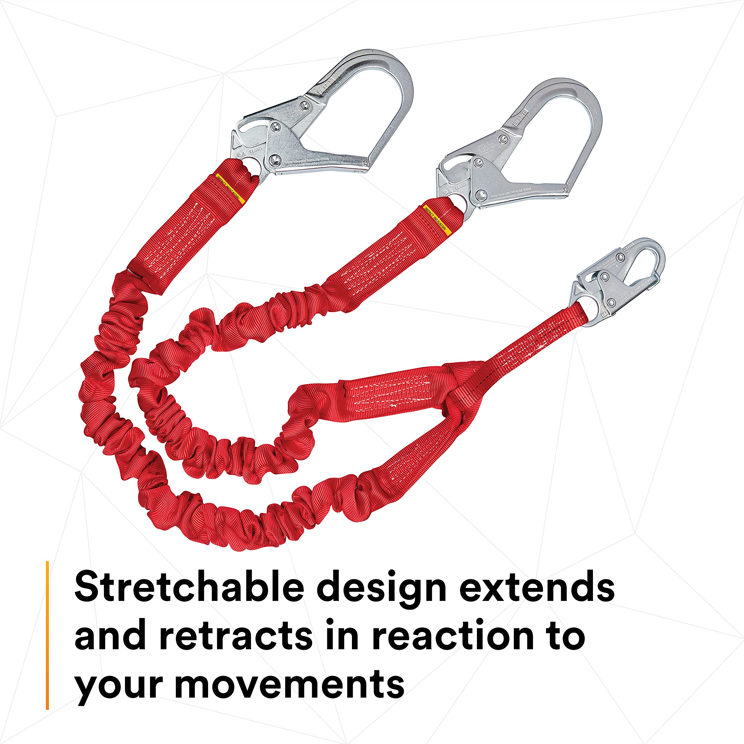 3M Protecta PRO 1340161 6-Foot Elastic Shock Absorbing Safety Lanyard with Snap Hook & Steel Rebar Hooks - 310 lb Capacity, Red - Ideal for Construction, Roofing & Fall Protection Work