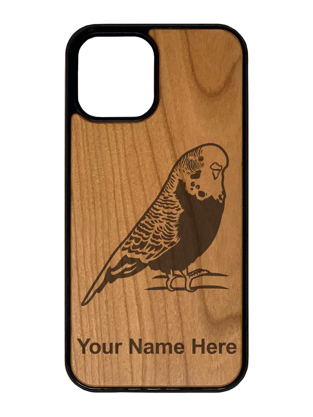 **Premium Natural Cherry Wood iPhone Case - Personalized Engraving & Parakeet Design - Durable & Stylish Protection for Everyday Use, Travel & Gifts**