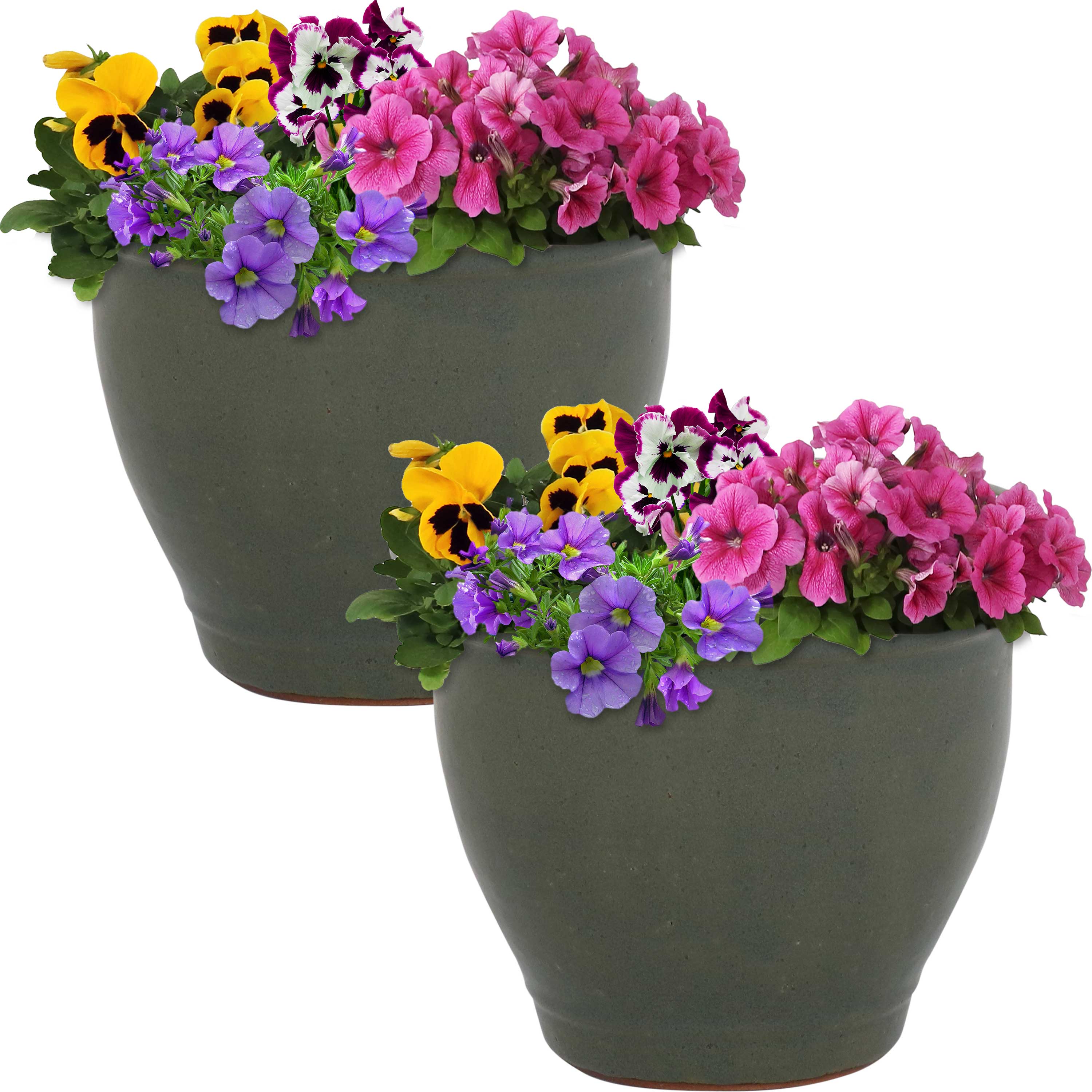 Premium Glazed Ceramic Plant Pots with Drainage Holes - Set of 2 Indoor/Outdoor Flower Planters for Home Decor, Garden & Patio