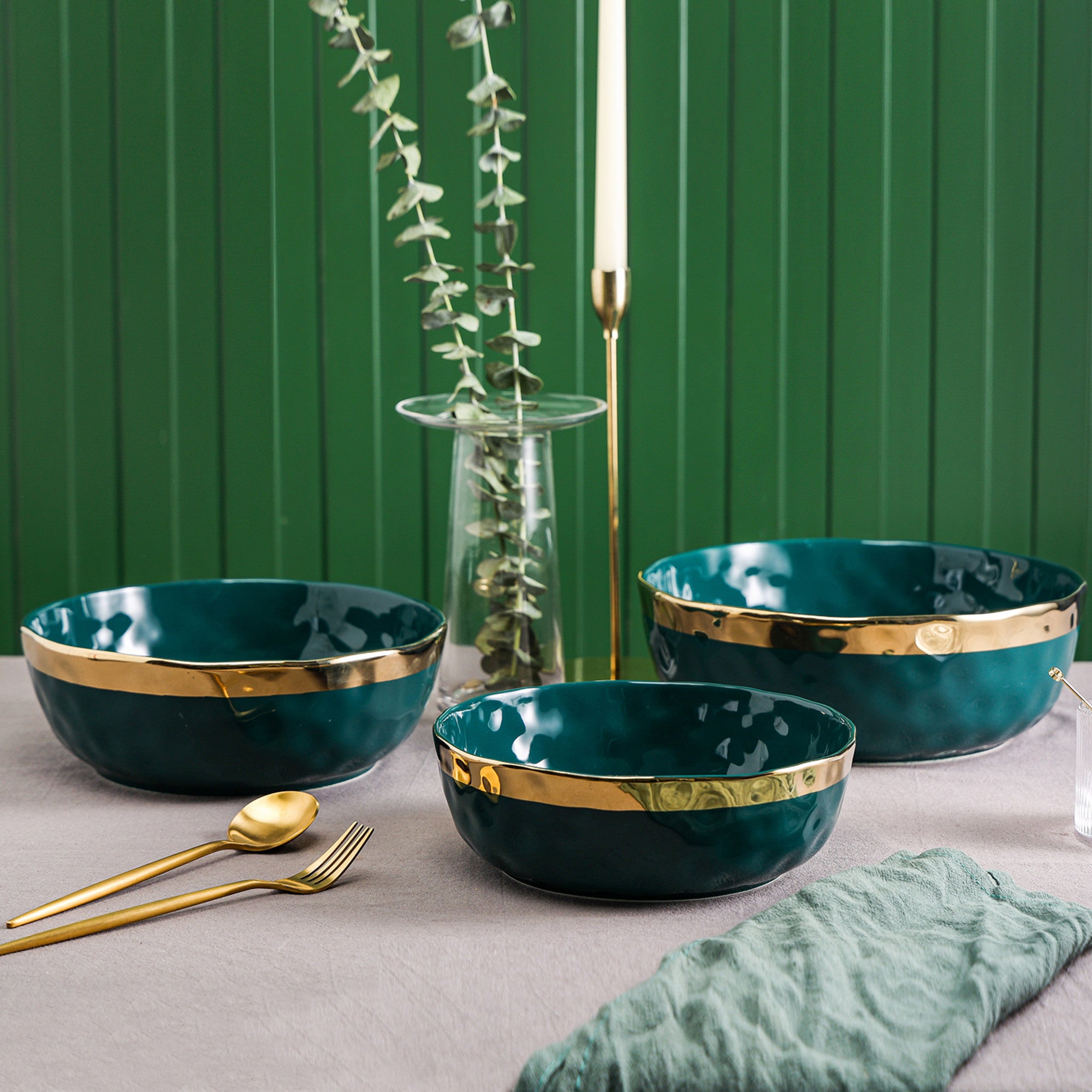 Florian Porcelain Dinnerware Set - 6-Piece Green Serving Bowls for Salads, Soups & Desserts | Elegant Tableware for Home Dining & Entertaining