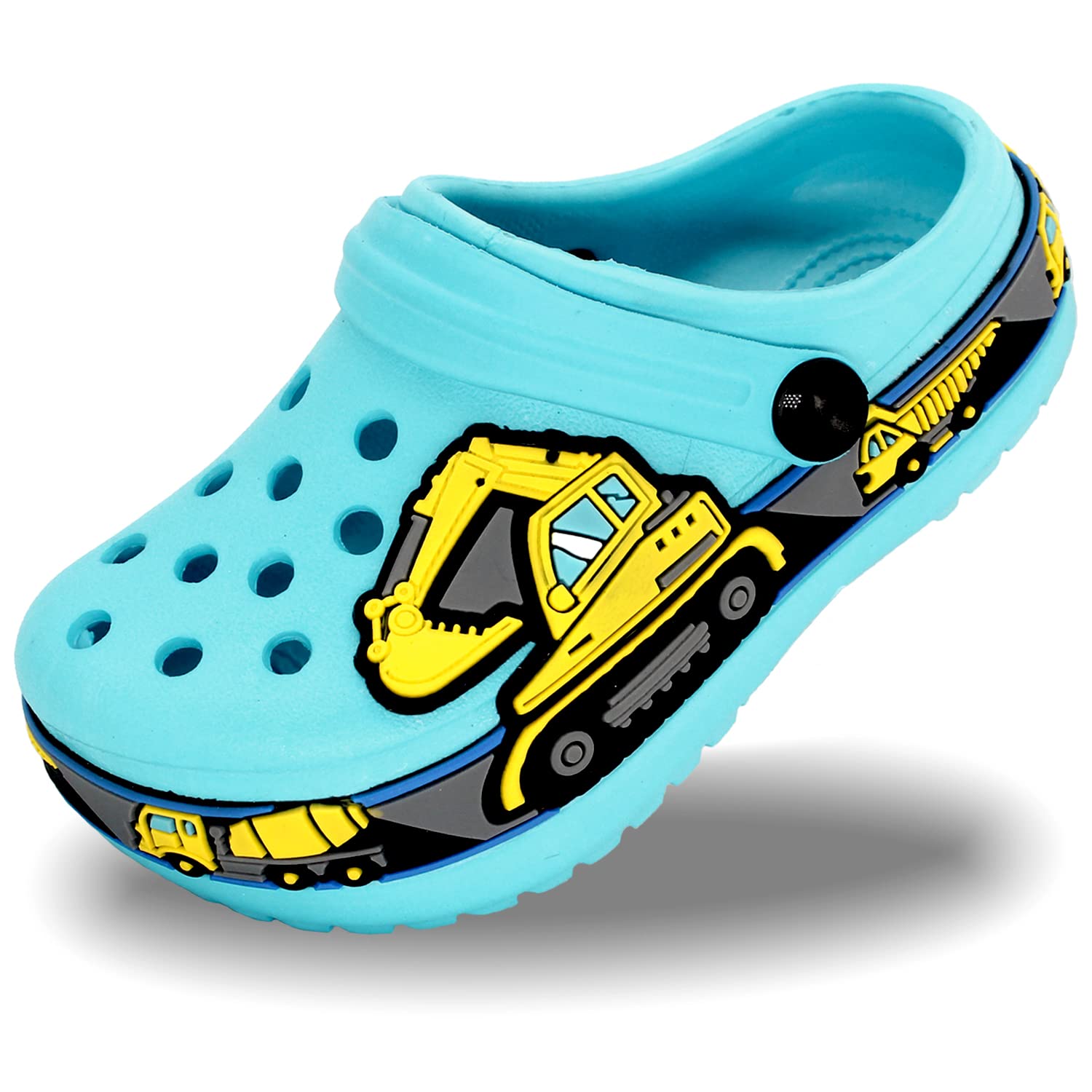 **Toddler Clogs for Boys & Girls - Cute Cartoon Excavator & Racecar EVA Slip-On Sandals | Lightweight, Breathable, Non-Slip | Indoor, Outdoor, Beach, Pool & Shower Shoes**    *(Use for playtime, beach trips, poolside fun, or everyday comfort!)*
