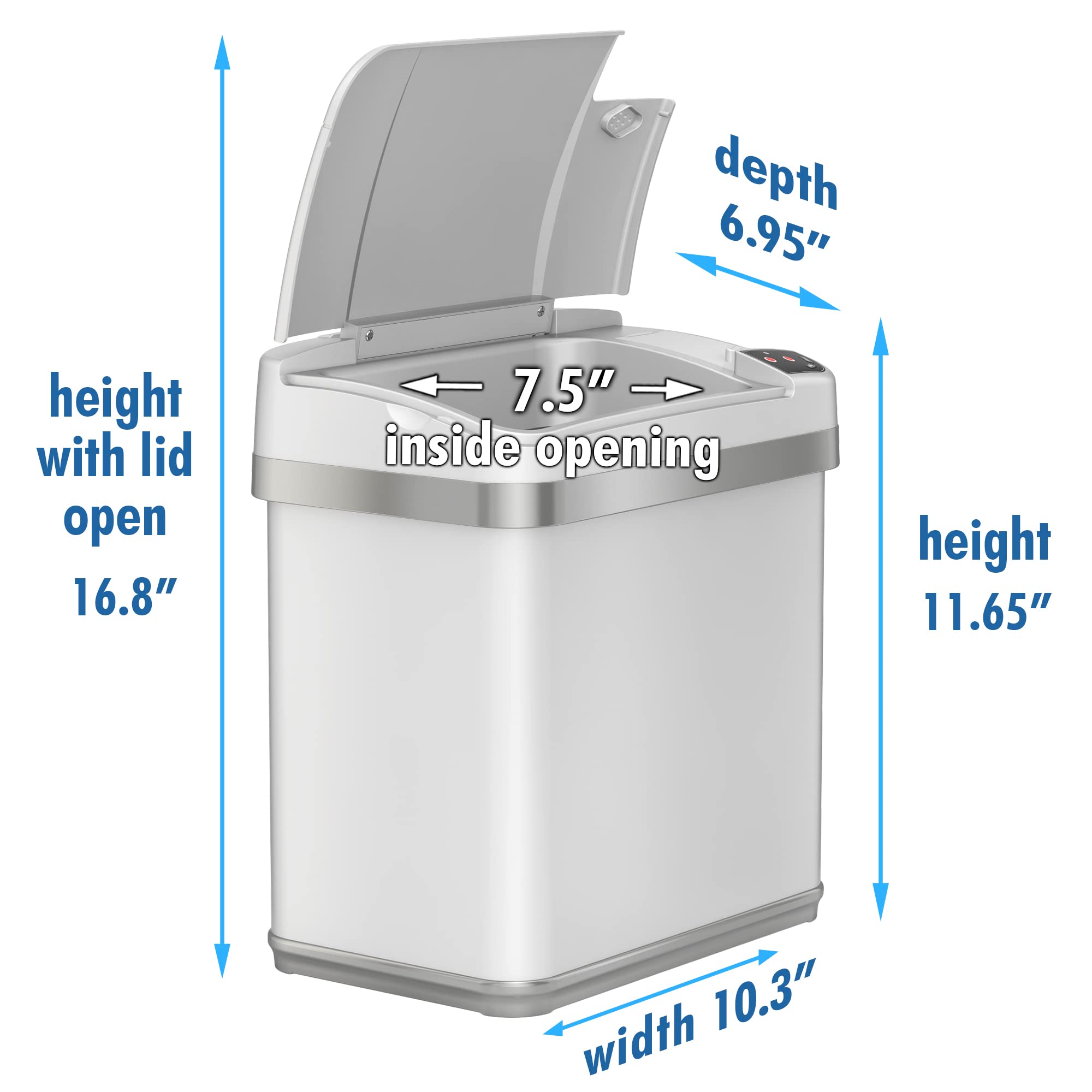 iTouchless 14 Gallon & 2.5 Gallon Automatic Sensor Trash Cans with AbsorbX Odor Control - Stainless Steel & White Kitchen & Bathroom Garbage Bins for Hands-Free Waste Disposal