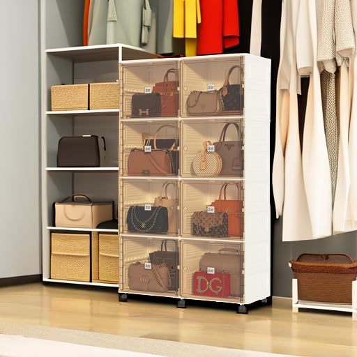 Mayi Box 8-Cubby Handbag & Shoe Storage Organizer with Magnetic Doors & Wheels - Perfect for Closet, Bedroom & Entryway Organization (Black)