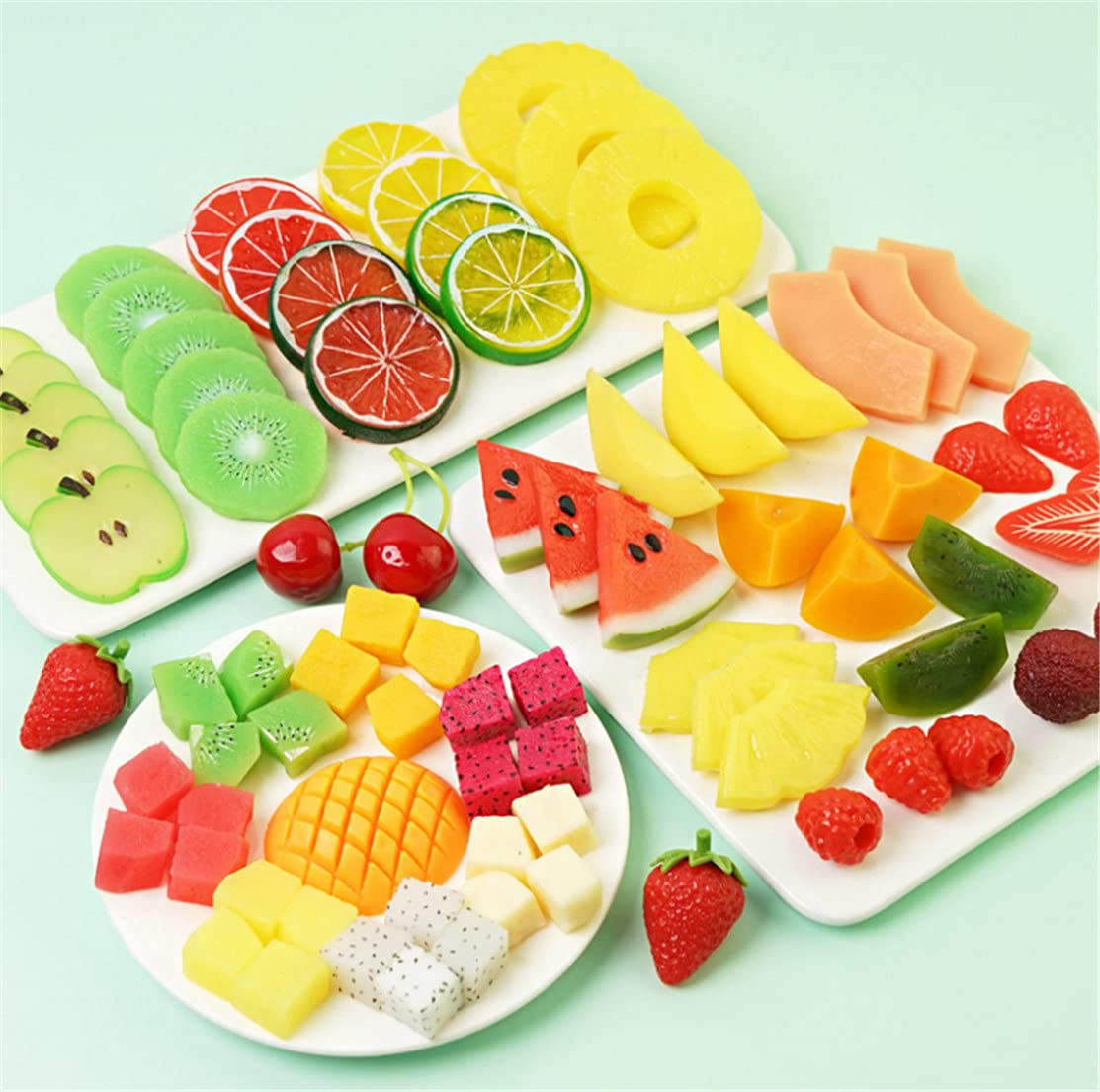 29Pcs Realistic Fake Artificial Dragon Fruit Kiwi Watermelon Mango Slices - Simulation Fruit Model Decor for Home, Kitchen, Party & Wedding Decoration - Perfect for Table Centerpieces, Photography Props, and DIY Crafts