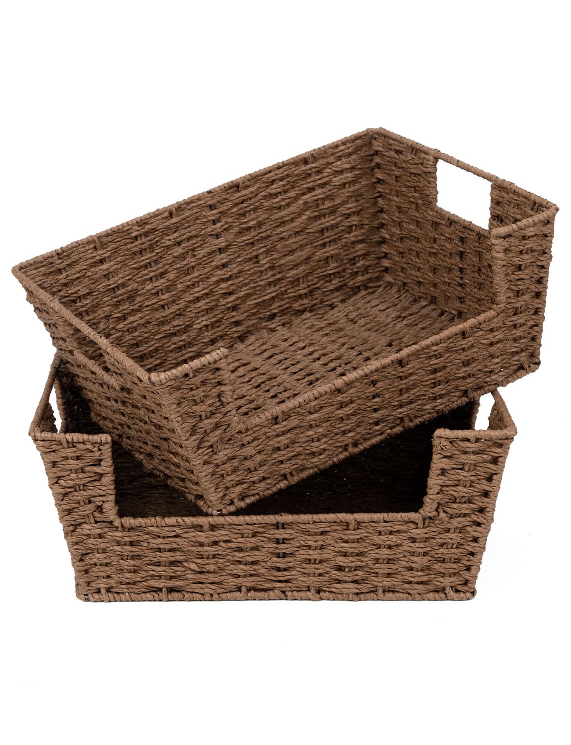 StorageWorks Wicker Baskets for Home Organization - 2 Pack Brown Handwoven Pantry & Shelf Storage Baskets | Perfect for Kitchen, Bathroom & Closet Organization