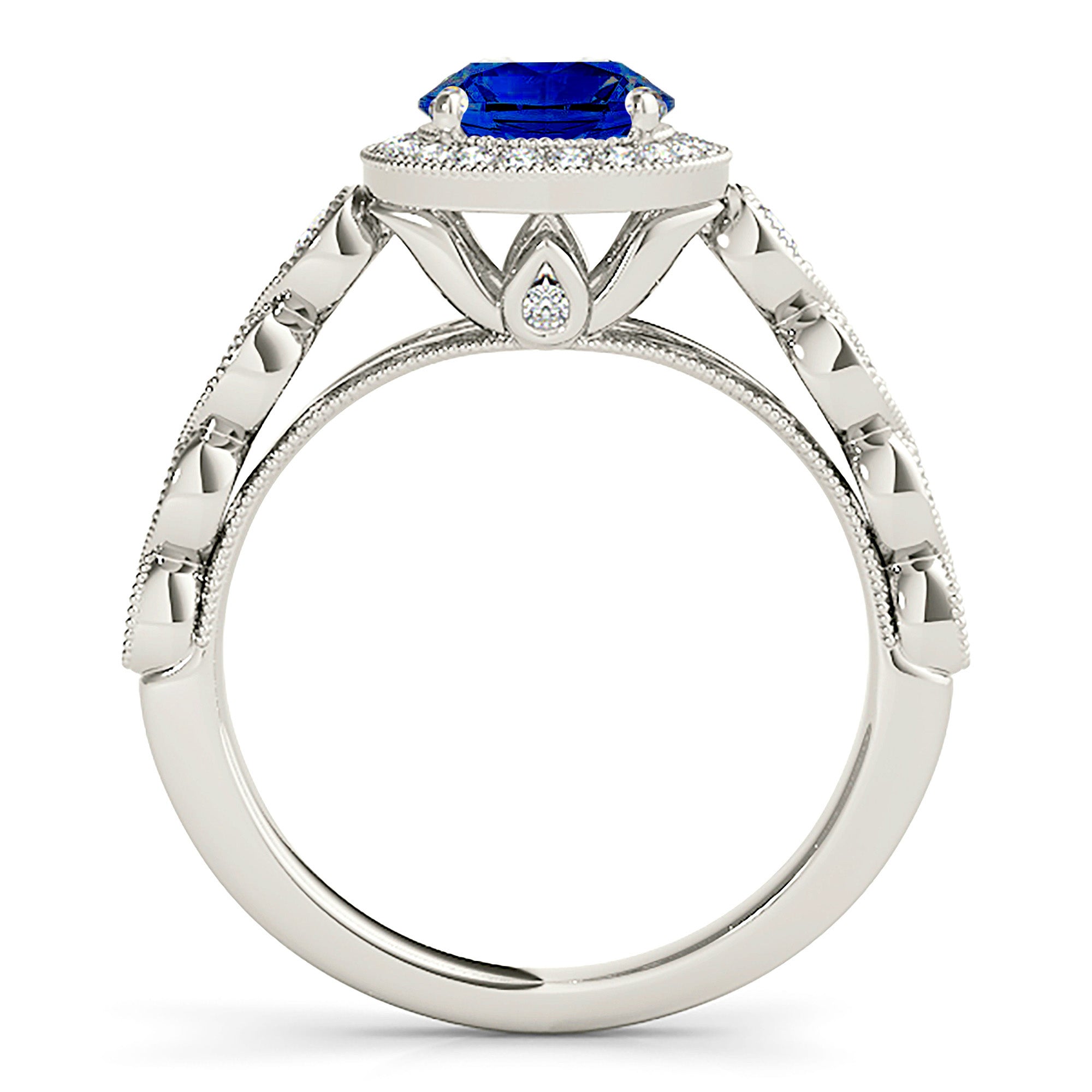 1.35 Carat Genuine Blue Sapphire Ring with Milgrain Halo Setting – Elegant Engagement, Wedding, or Anniversary Jewelry Gift for Women