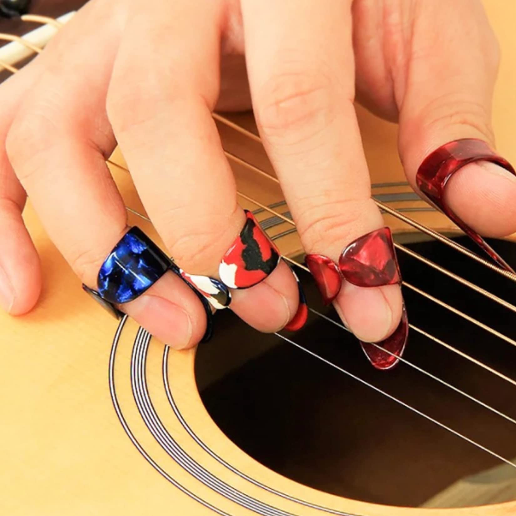 48Pcs Silicone Guitar Finger Protectors - 4 Sizes Finger Guards with 5Pcs Thumb & Forefinger Picks + 10 Guitar Picks for Ukulele, Electric Guitar - Perfect for Practice, Beginners & Long Playing Sessions