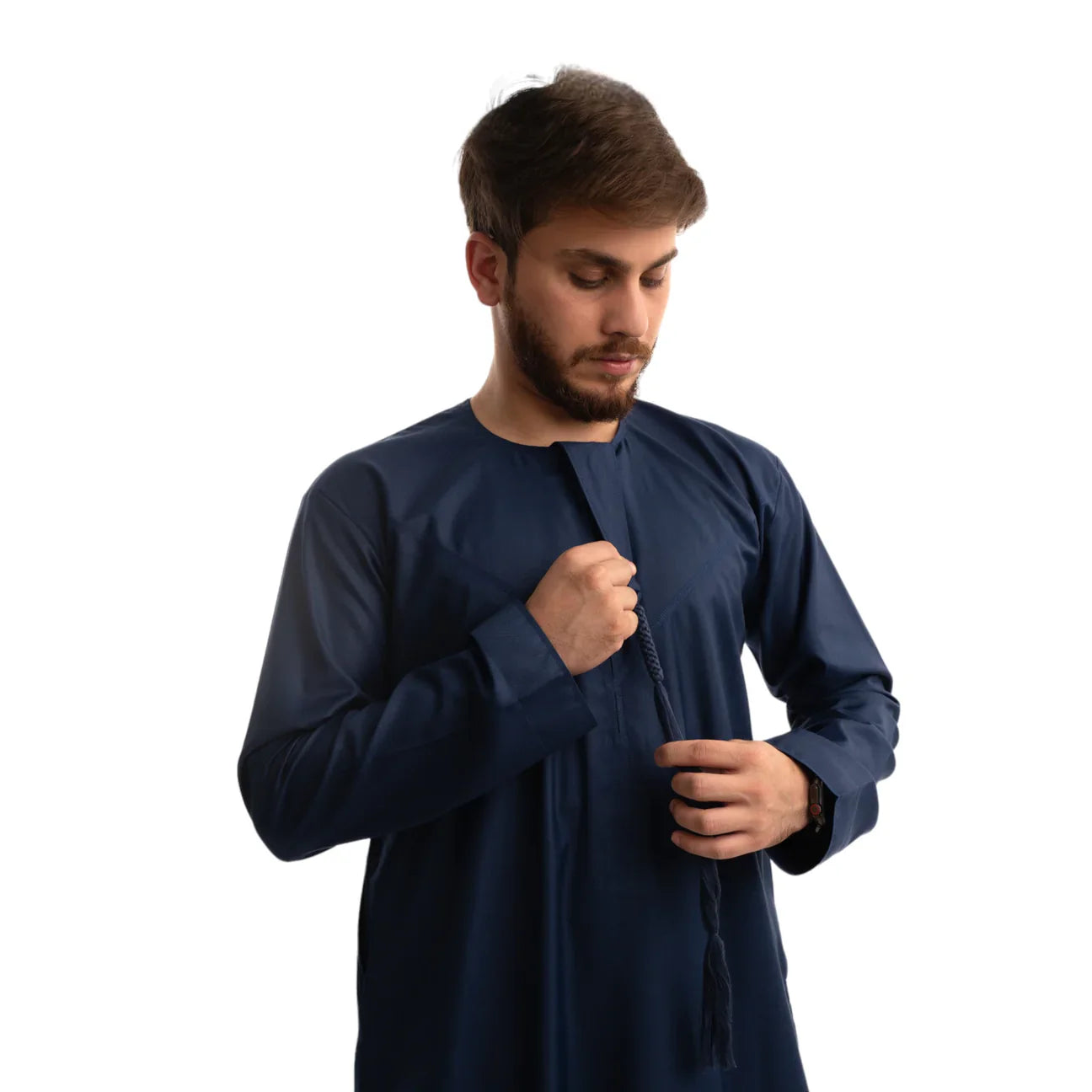 Premium Emirati Thobe for Men - Elegant Midnight Blue Traditional Arabic Jubbah - Perfect for Weddings, Eid & Special Occasions