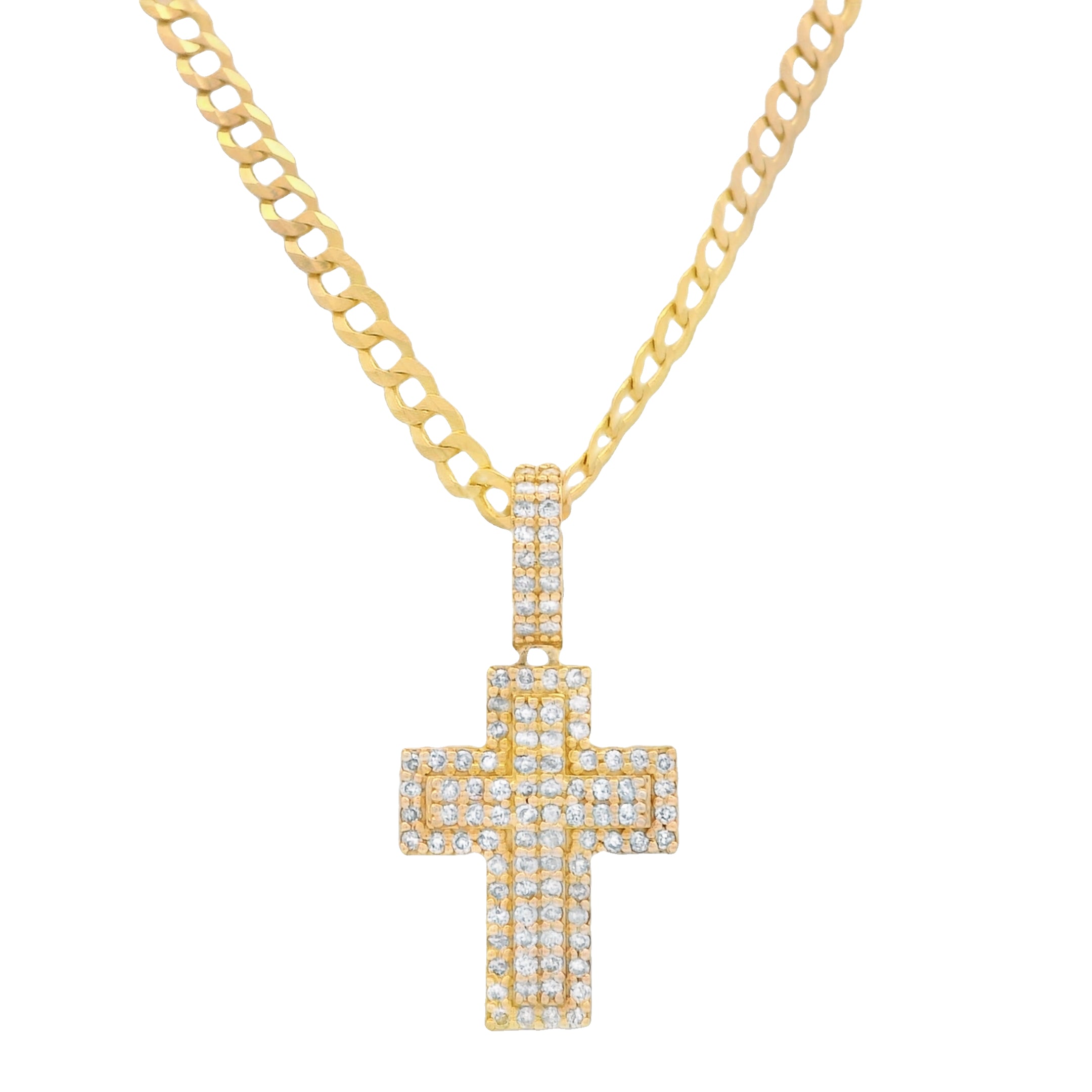 14K Gold Diamond Cross Pendant with Solid Cuban Chain Necklace - 18 Inches | Elegant Religious Jewelry for Women & Men | Perfect for Gifts, Weddings & Everyday Wear