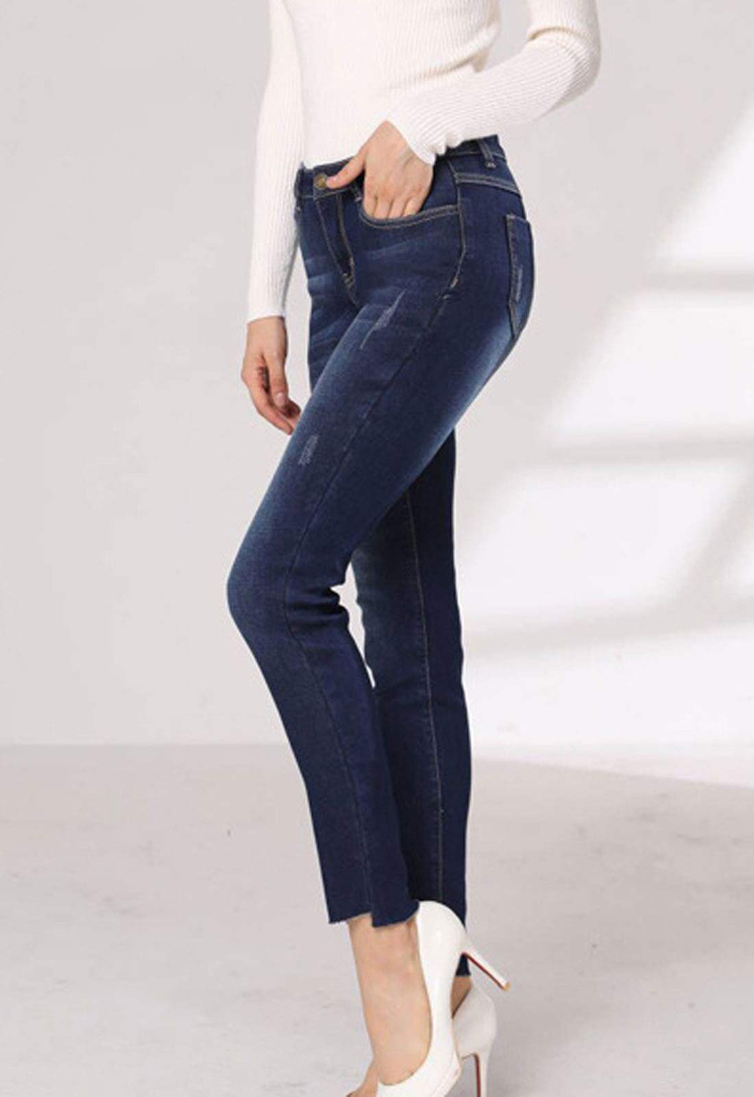 Flygo Women's Casual Fleece Lined Jeans - Slim Fit Stretch Denim Pants for Winter Warmth & Comfort | Perfect for Outdoor Activities, Work & Everyday Wear