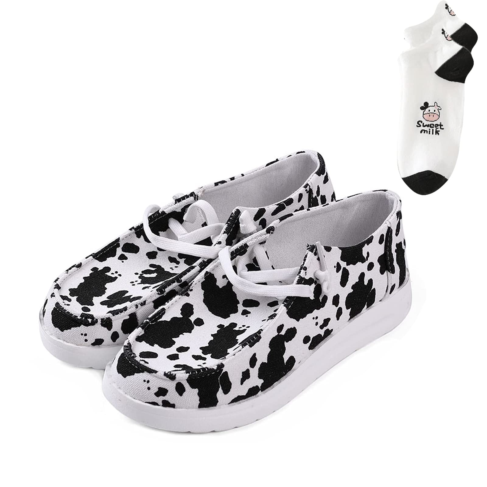 Women's Cow Print Canvas Slip-On Sneakers - Comfortable Loafers & Flats for Casual Wear, Work & Everyday Fashion