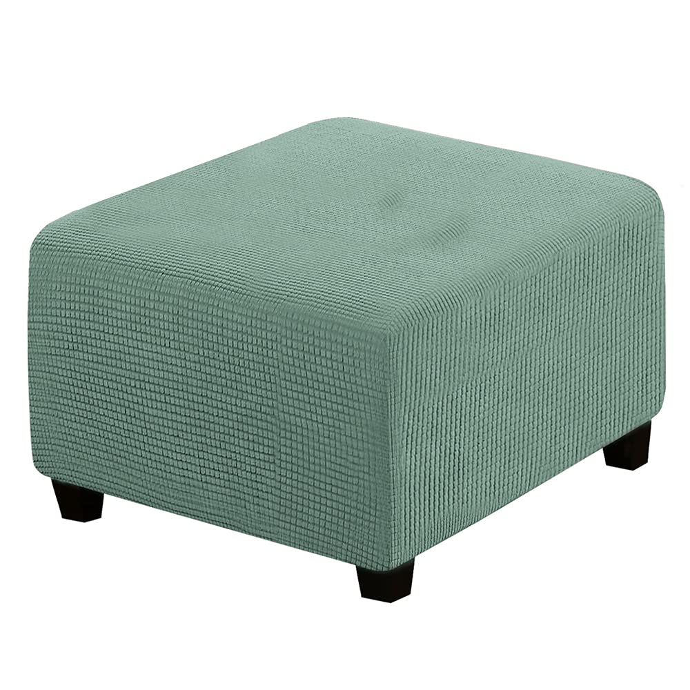 XMNTG Jacquard Stretch Ottoman Slipcover - Washable Square Folding Storage Stool Cover with Elastic Bottom - Furniture Protector & Footrest (Green Checkered Pattern) - Perfect for Living Room, Bedroom & Home Decor