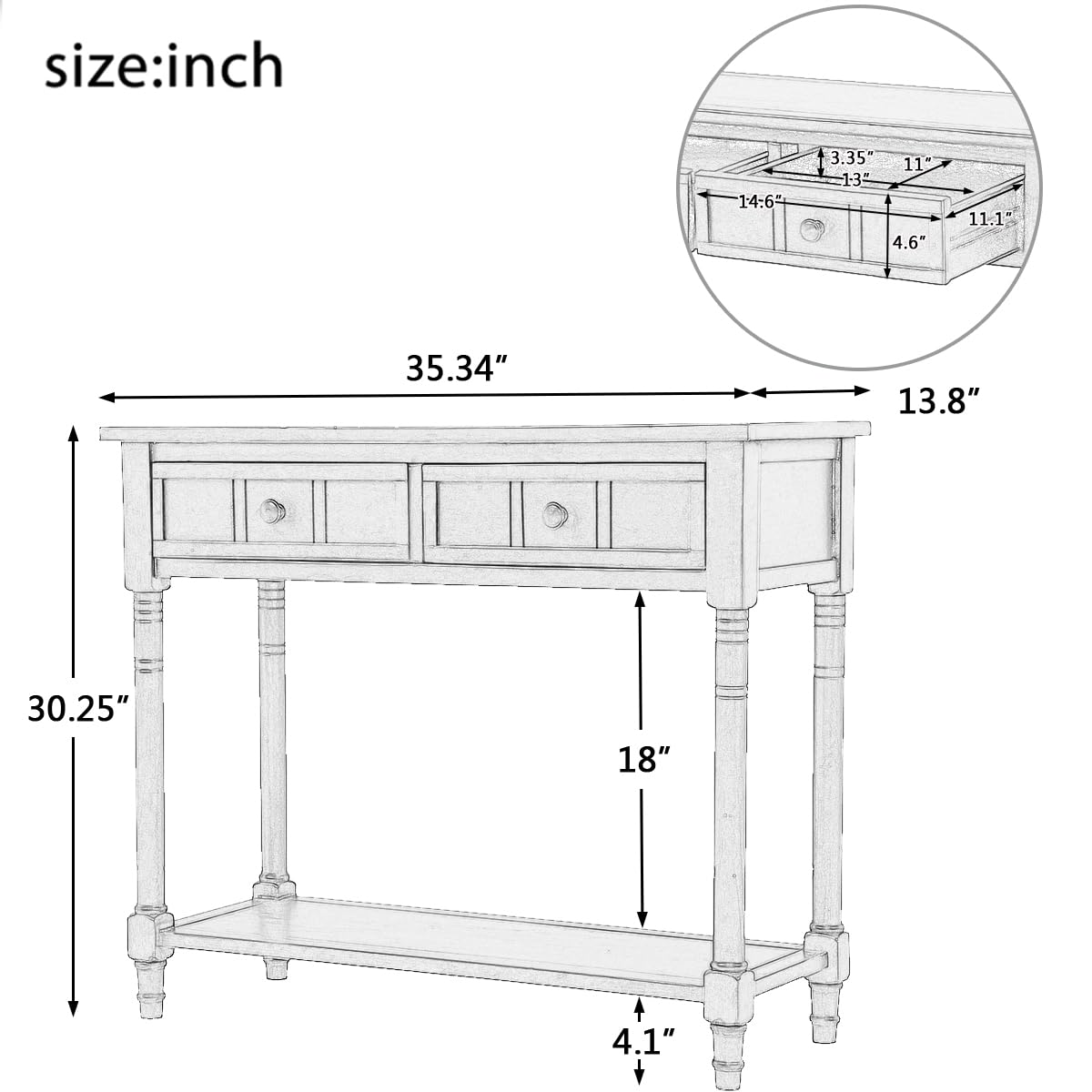 Farmhouse Console Sofa Table with 2 Drawers & Bottom Shelf - Acacia Wood Sideboard for Living Room Entryway - Rustic Sofa Table for Hallway, Foyer & Home Decor