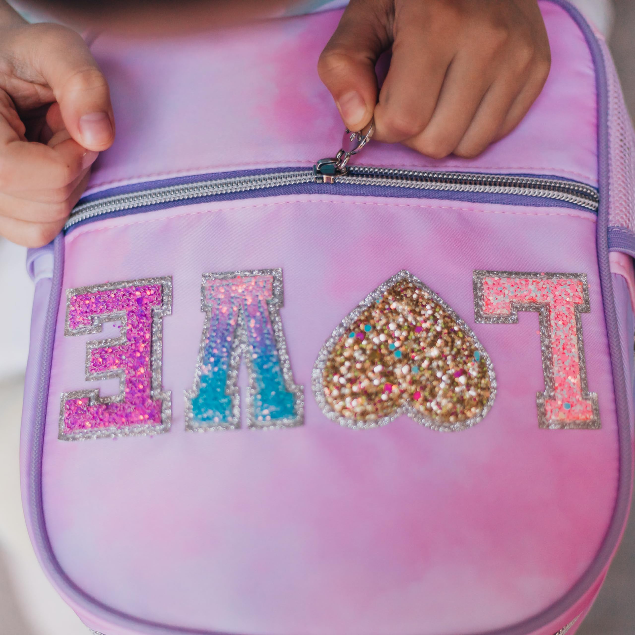 FROG SAC Mini Toddler Backpack for Girls - Pink Tie Dye Glitter Preschool Backpack, Small Daycare Bookbag for Little Girls - Perfect for School, Travel & Daily Use (LOVE - Tie Dye)