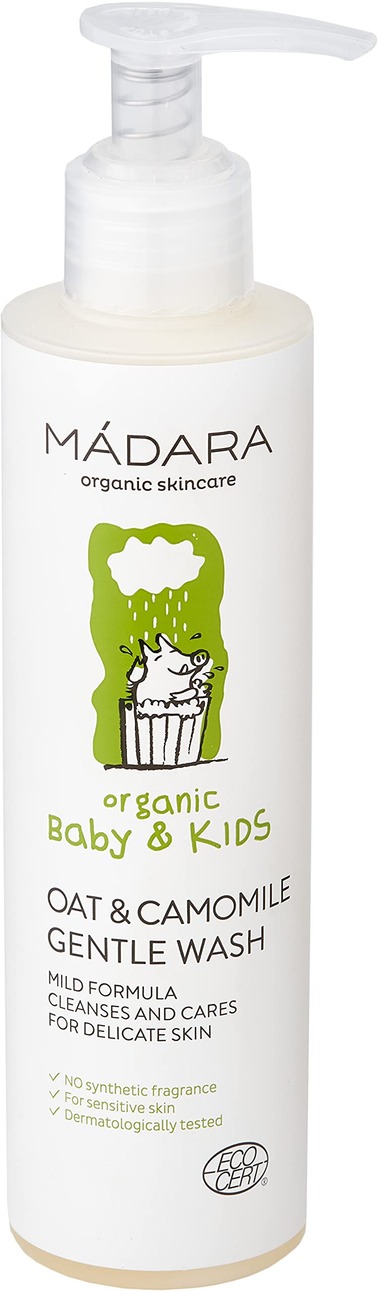 MÁDARA Organic Baby Shower Gel with Oats & Chamomile - Gentle Cleansing for Newborns & Sensitive Skin - Perfect for Daily Bath Time & Baby Care Routine
