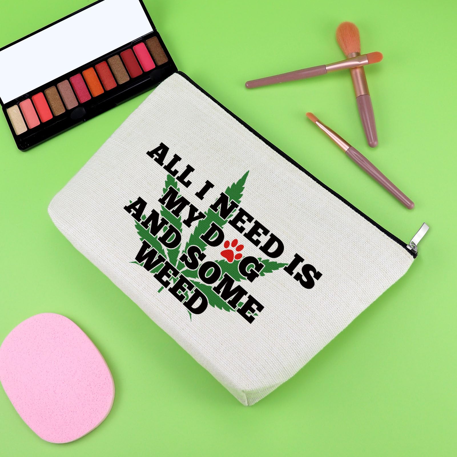 Funny Dog Lovers Gifts for Women - Weed Leaves Design Makeup Bag, Perfect for Dog Moms, Pet Owners, Sisters & Friends - Ideal for Christmas, Birthday, Travel & Daily Use