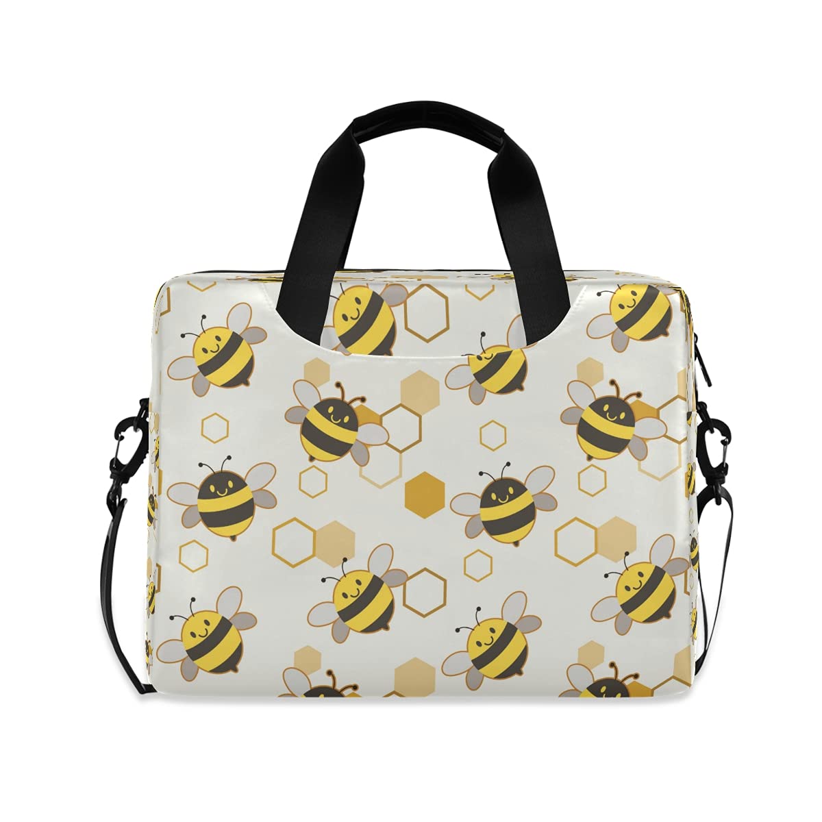 15.6 Inch Cute Bee Pattern Laptop Case - Honeycomb Design Messenger Bag with Adjustable Shoulder Strap for Men & Women - Perfect for Travel, School & Work Commute