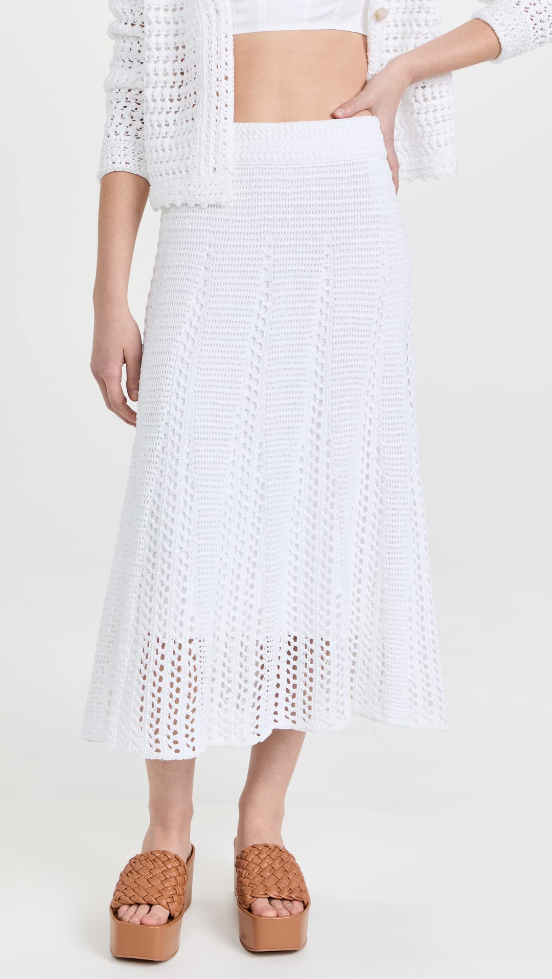 Vince Godet Crochet Skirt for Women - Elegant Flared Midi Skirt with High Waist & Side Slits - Perfect for Summer, Beach, Boho Outfits & Casual Wear
