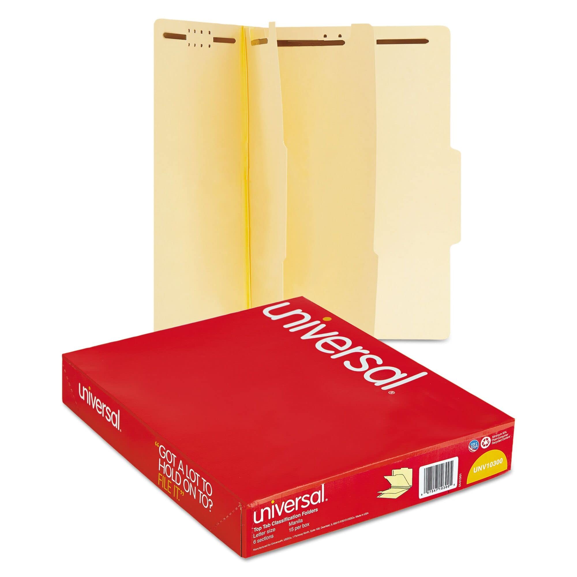 Universal 10300 Manila Classification Folders - Letter Size, 6-Section Organizer (Pack of 15) - Perfect for Office Filing, School Projects & Document Organization