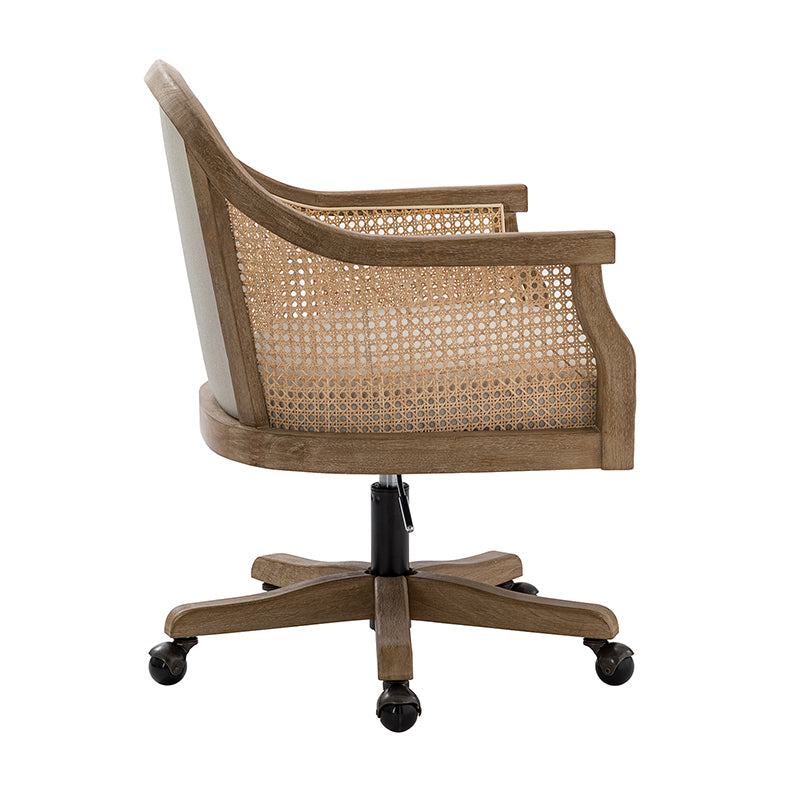 Audrey Task Accent Chair with Rattan Arms - Modern Home Office Chair for Small Spaces, Comfortable Writing Desk Chair with Woven Rattan Backrest - Perfect for Study Rooms, Living Rooms & Cozy Corners