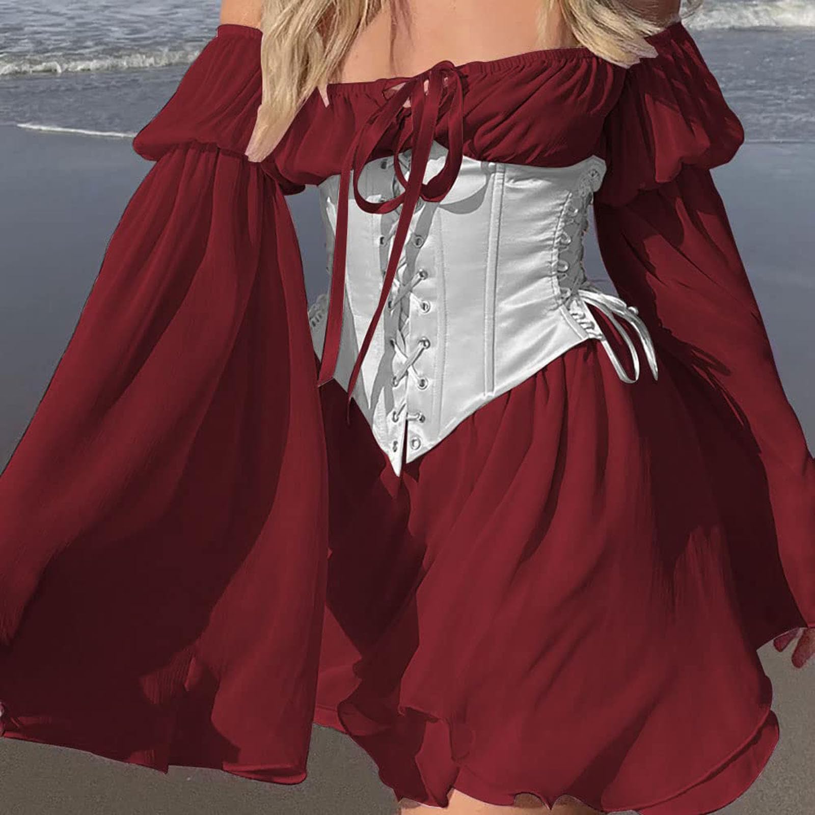 Gothic Corset Dress for Women - Off Shoulder Bell Sleeve Medieval Renaissance Princess Steampunk Costume | Perfect for Halloween, Cosplay, Themed Parties & LARP Events