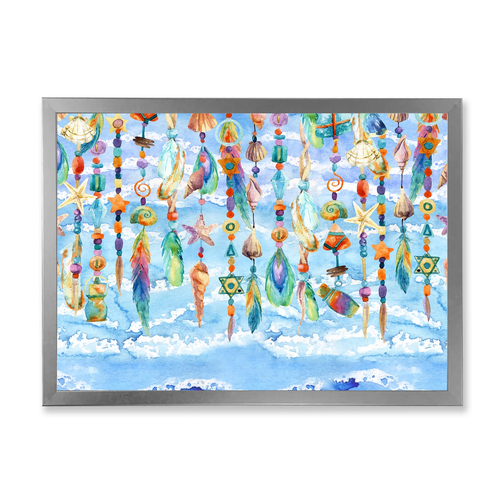 DesignQ Sea Shell and Bead Jewelry - Traditional Framed Wall Art Decor for Beach House, Living Room & Coastal Style Interiors