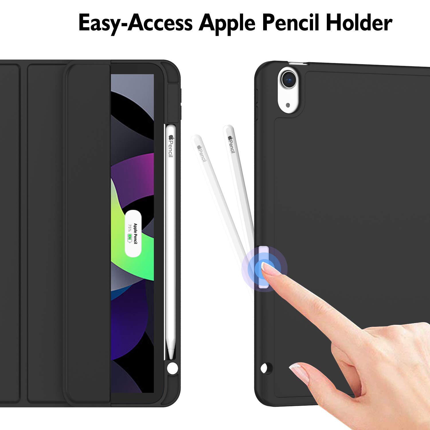 ZryXal iPad Air 11 Inch Case M3 2025 / M2 2024 - Slim Protective Cover for iPad Air 5th Gen/4th Gen 2022/2020 10.9 Inch - Supports Touch ID & Auto Wake/Sleep (New Black) | Perfect for Work, School & Travel Protection