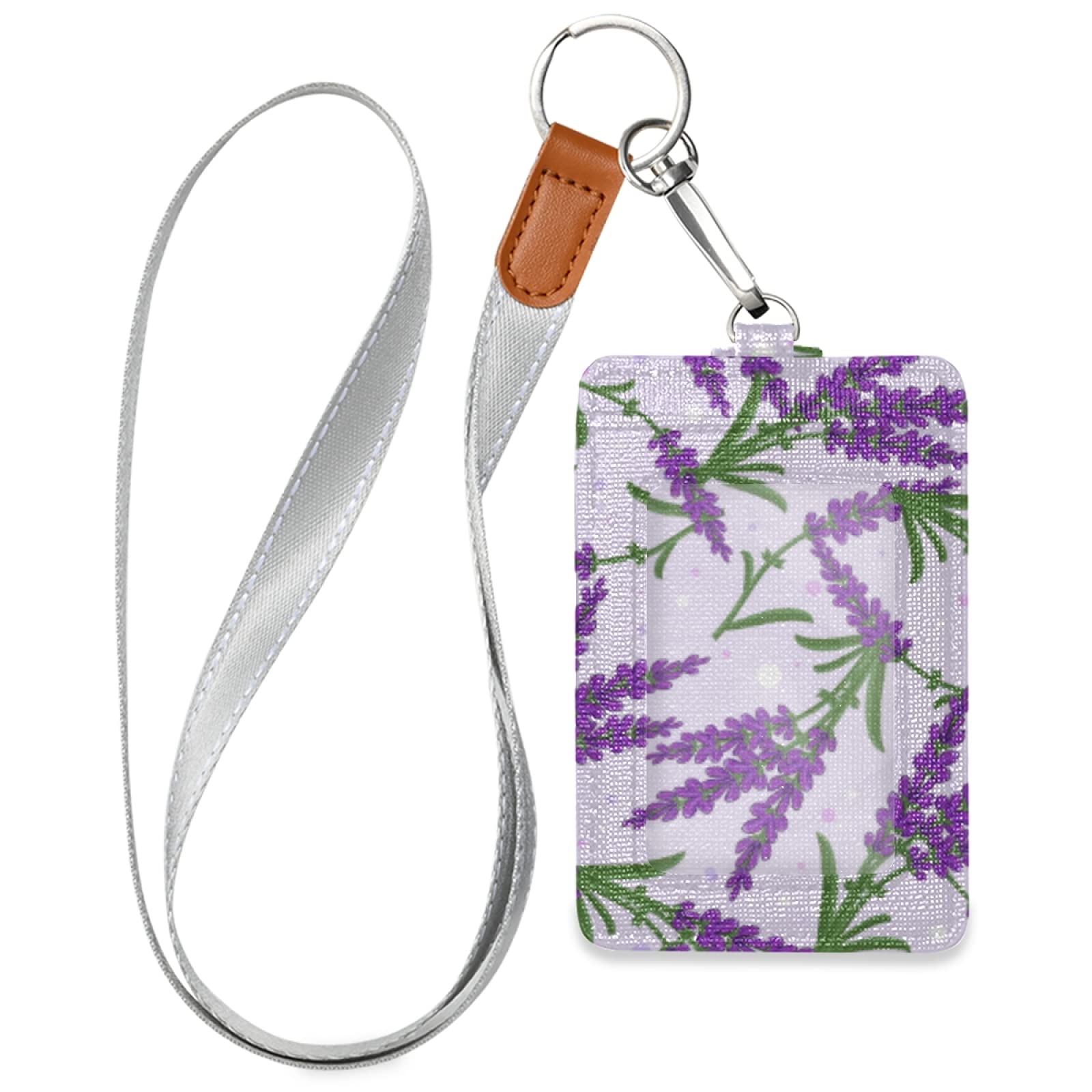 Vertical Leather ID Badge Holder with Lanyard - Office & School Use