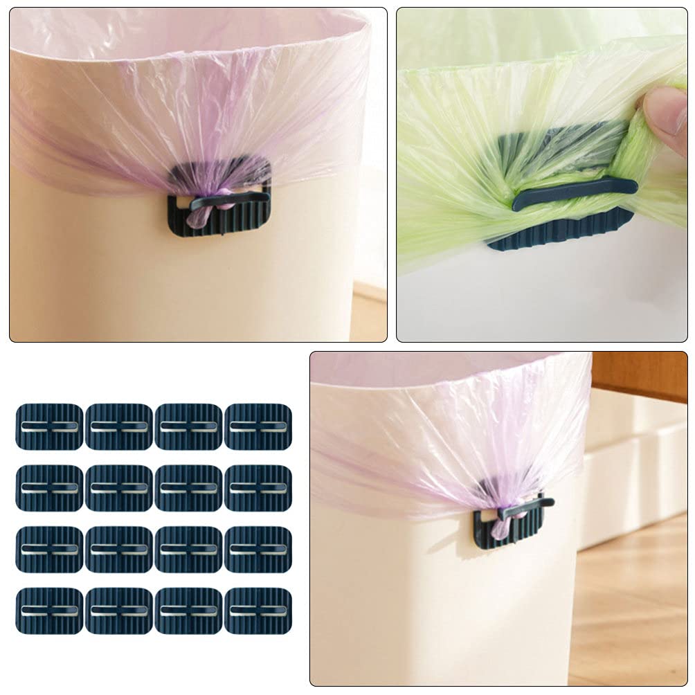 DOITOOL 16-Piece Trash Can Clips - Heavy Duty Garbage Bag Retainers, Anti-Slip Waste Basket Clamps for Secure Fit (Blue) - Perfect for Kitchen, Bathroom, Office & Outdoor Bins