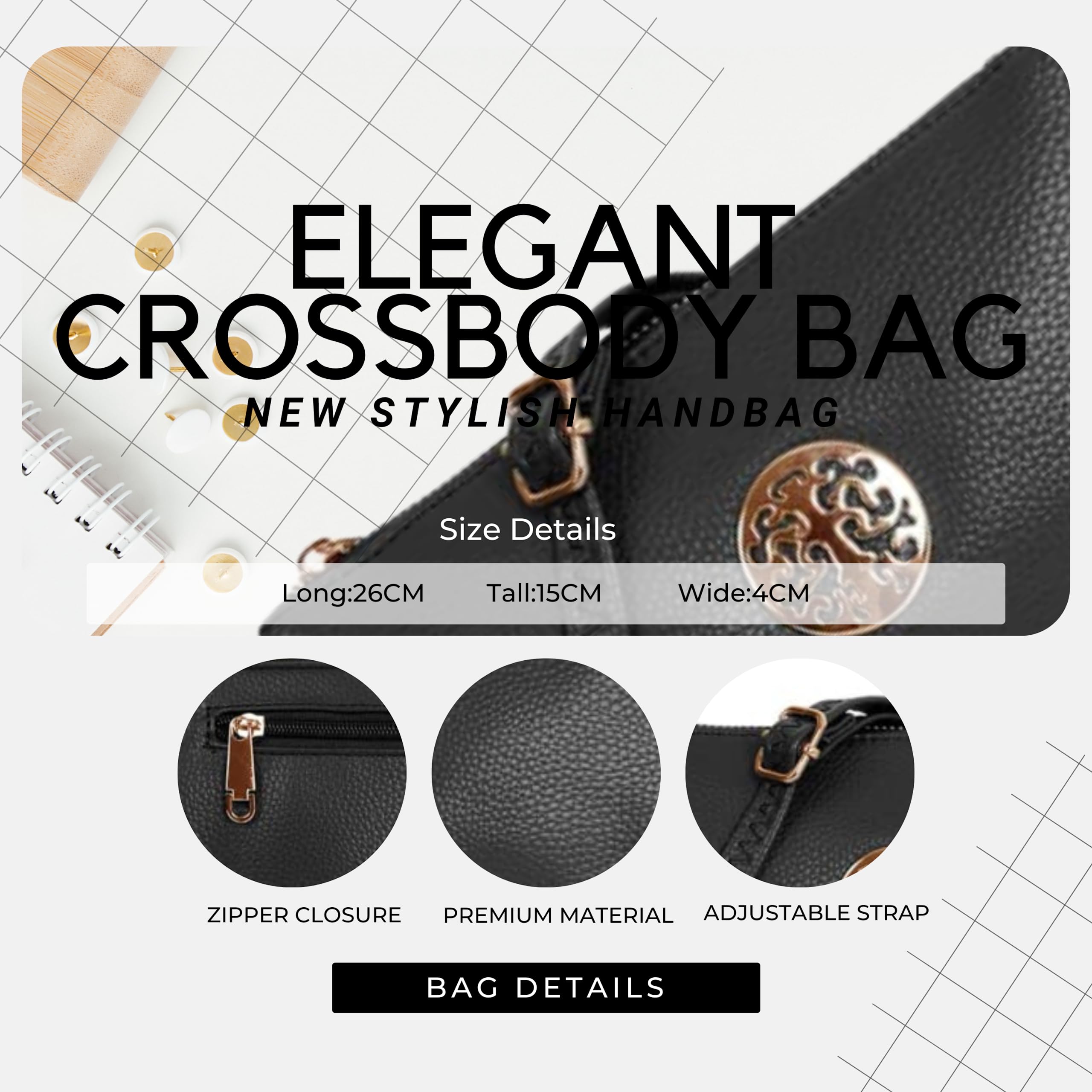 Kukubird Women's Small Clutch Bag - Crossbody Shoulder Bag with Adjustable Long Strap & Wristlet - Perfect for Evening Parties, Date Nights and Travel Accessories