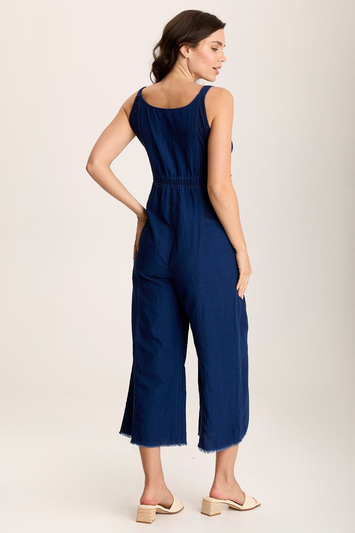 Jalila Women's Mock Denim Jumpsuit - Stretch Indigo Twill Romper with Pockets | Casual Outfit for Summer, Streetwear & Date Night
