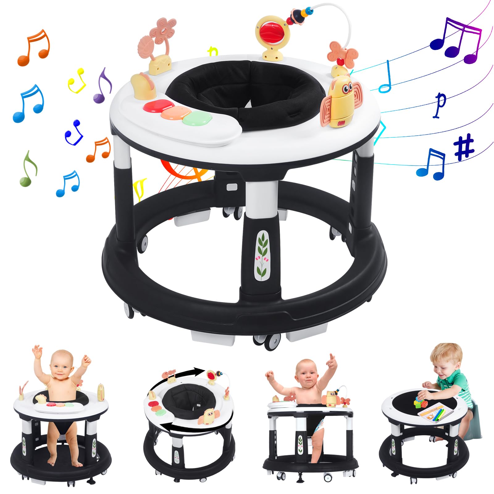 5-in-1 Foldable Baby Walker with Wheels & Activity Center for Infants 6-18 Months | Adjustable Height, Music & Learning Modes | Perfect for Playtime, Early Development & Safe Walking Practice