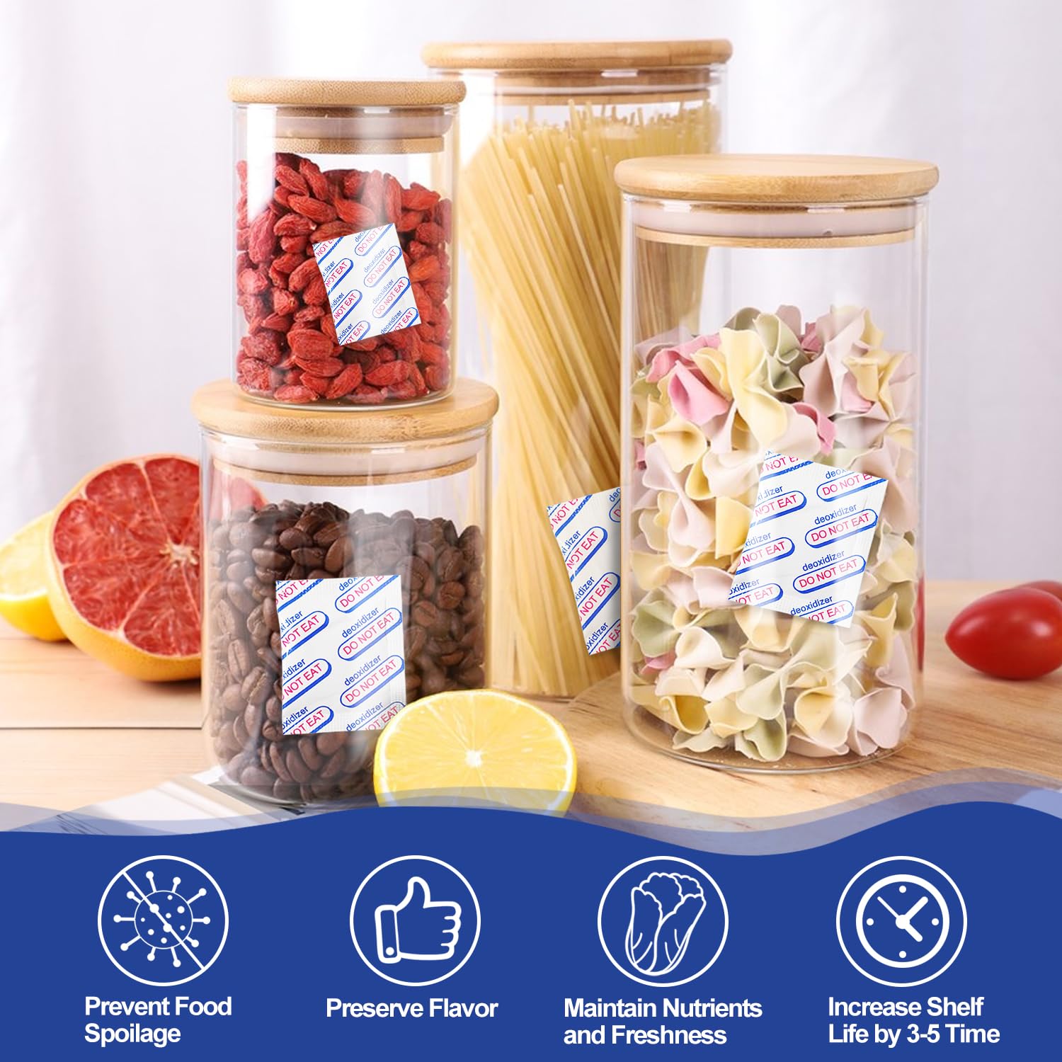 100 Packs 300CC Oxygen Absorbers (10 Packs of 10) - Food Grade Oxygen Absorber Packets for Long Term Food Storage | Works with Vacuum Bags, Mason Jars & Airtight Containers | Perfect for Freeze Dried Food, Dry Goods & Emergency Food Storage