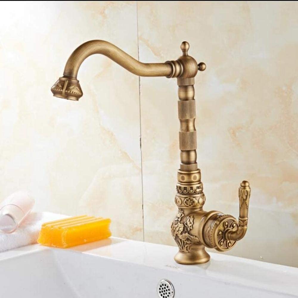 European Style Brass Bronze Carved Kitchen Faucet - Tall Swivel Mixer Tap for Bathroom & Kitchen Sink - Durable Water-Tap with Fashionable Design - Perfect for Modern Homes & Commercial Spaces