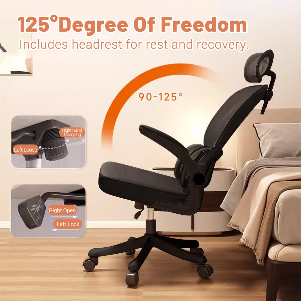 Ergonomic Office Chair with Flip-Up Armrests & Lumbar Support - High Back Mesh Computer Desk Chair, Adjustable Headrest Swivel Task Chair for Home Office & Gaming - Black | Perfect for Long Work Hours & PC Gaming Sessions