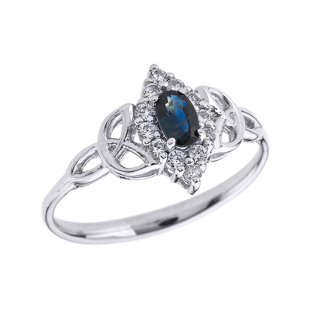 14K White Gold Oval Sapphire & Diamond Birthstone Engagement Ring with Trinity Knot - Size 4 | Perfect Proposal Ring for Anniversary, Valentine's Day & Special Occasions