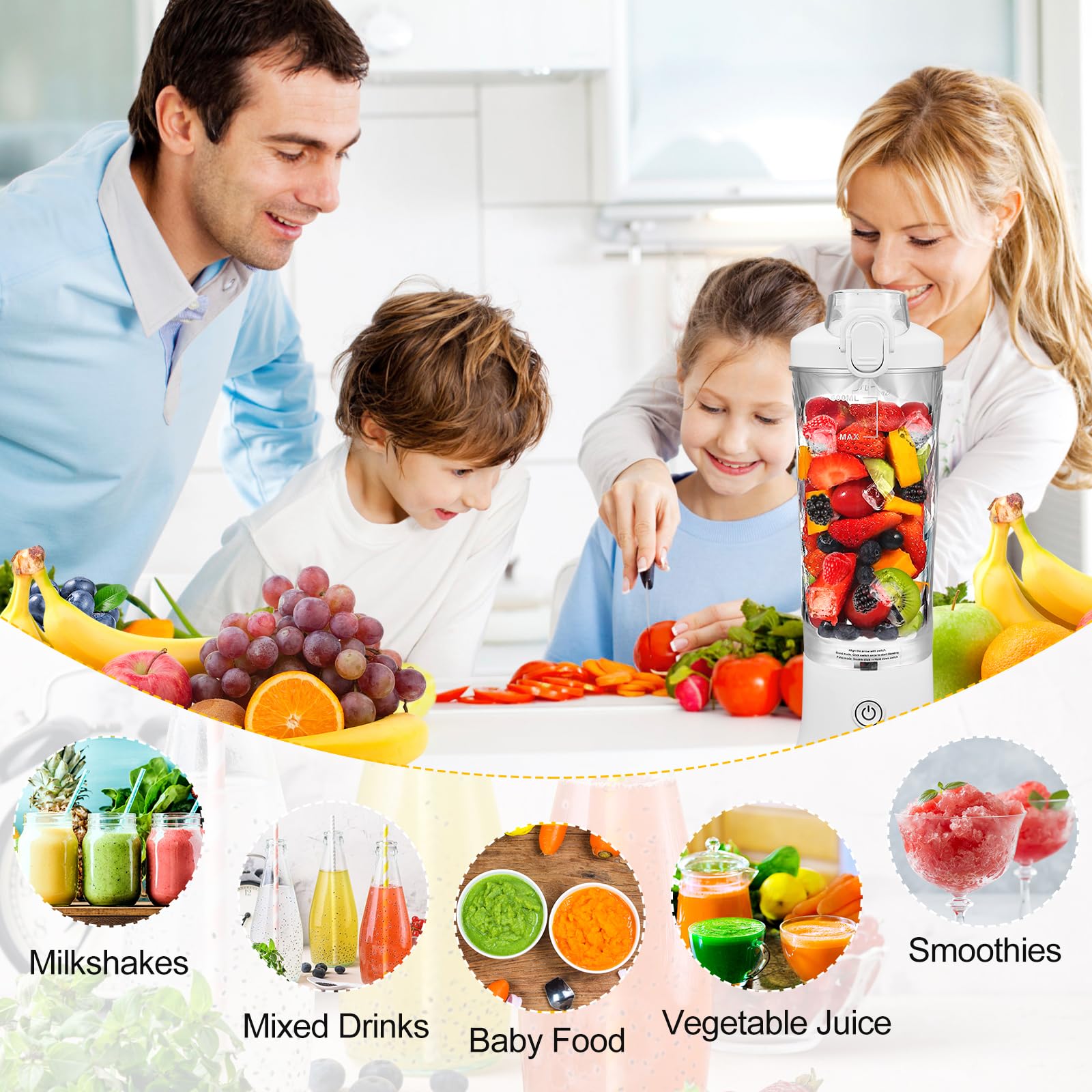 20 oz Personal Portable Blender - BPA Free USB C Rechargeable Smoothie Maker with Travel Lid - Perfect for Smoothies, Protein Shakes & On-the-Go Blending at Home, Gym or Travel